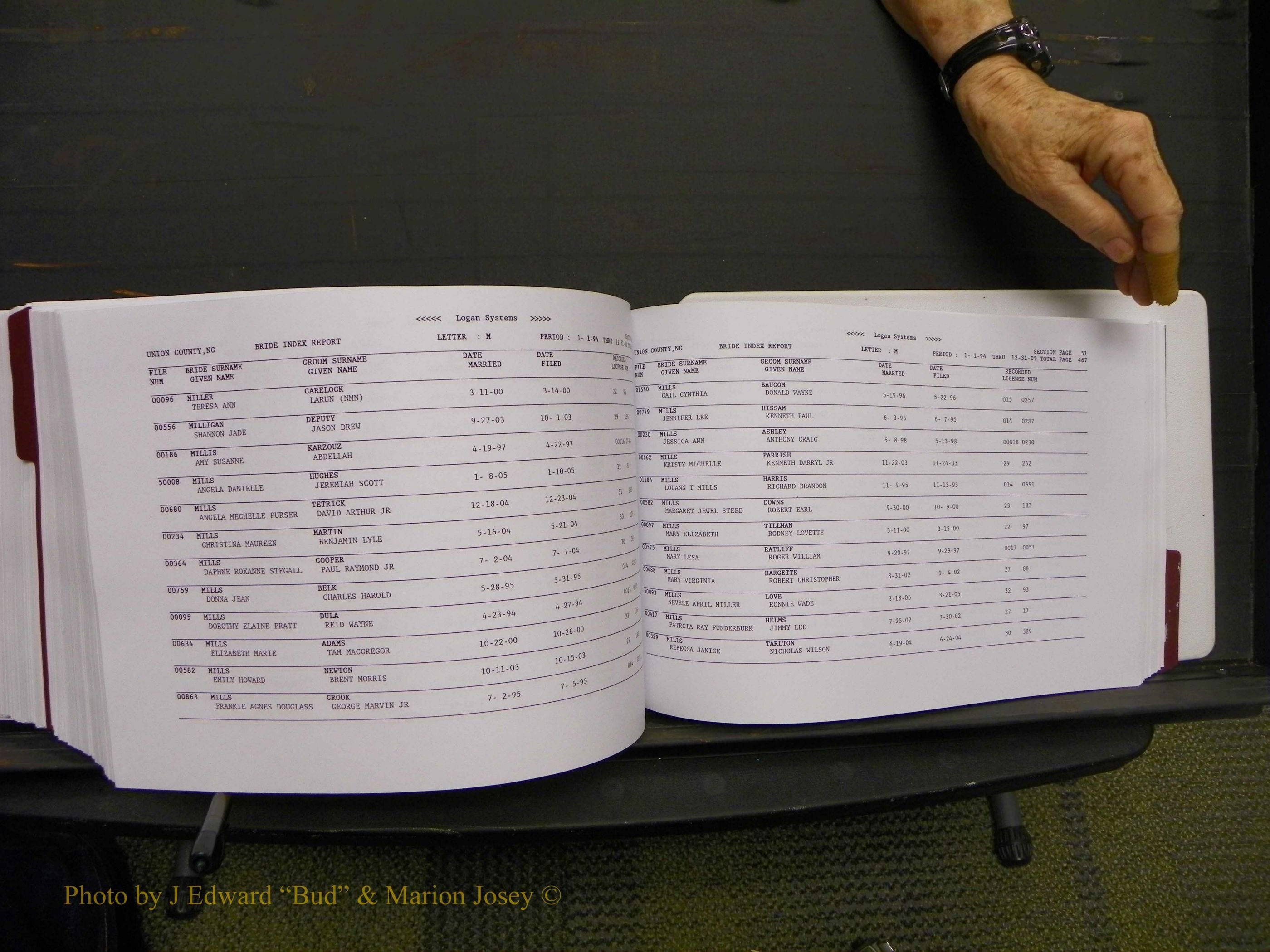 Union Co, NC Marriages Male & Female Index, 1993-2005 (621).JPG