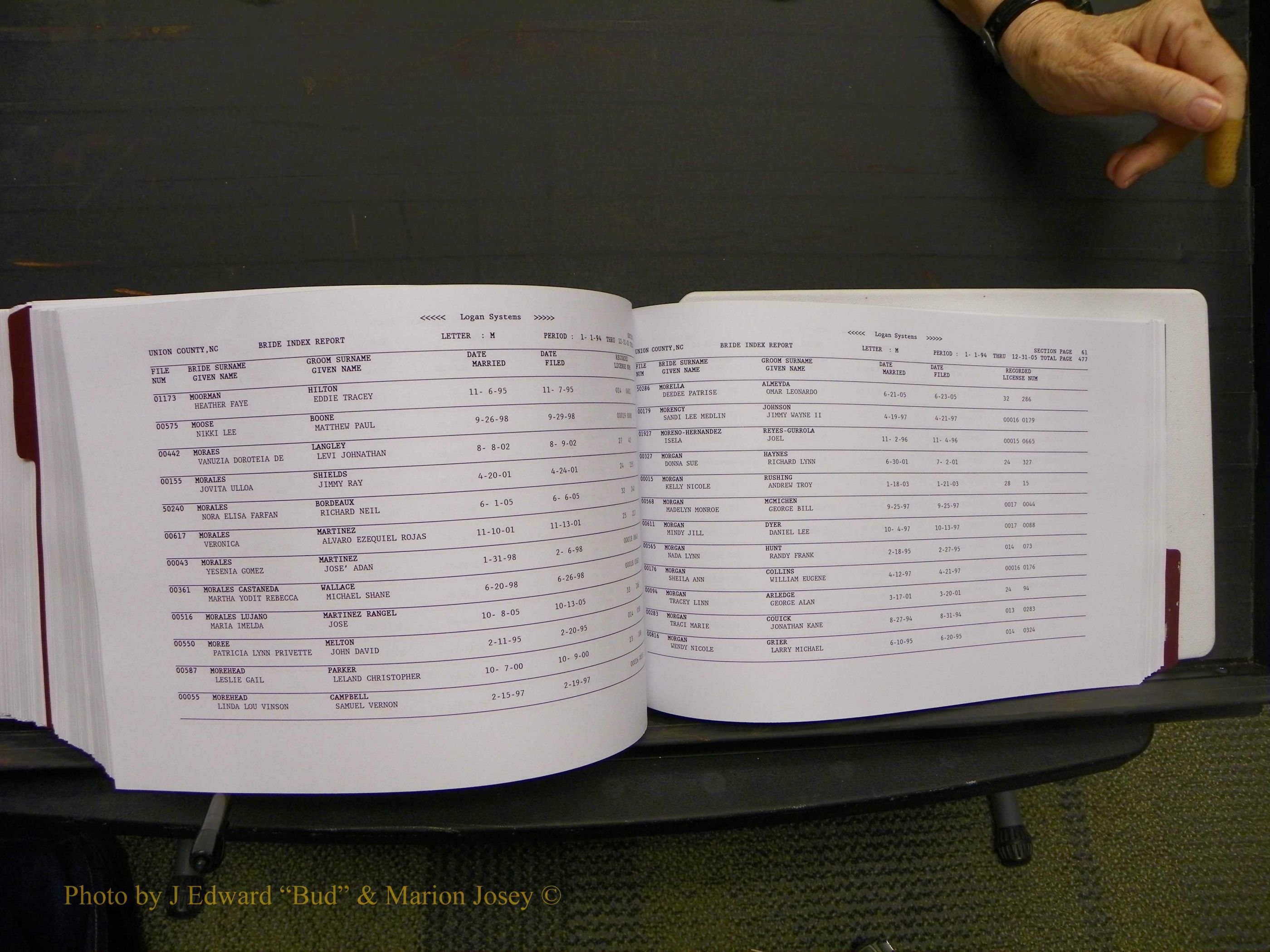 Union Co, NC Marriages Male & Female Index, 1993-2005 (625).JPG
