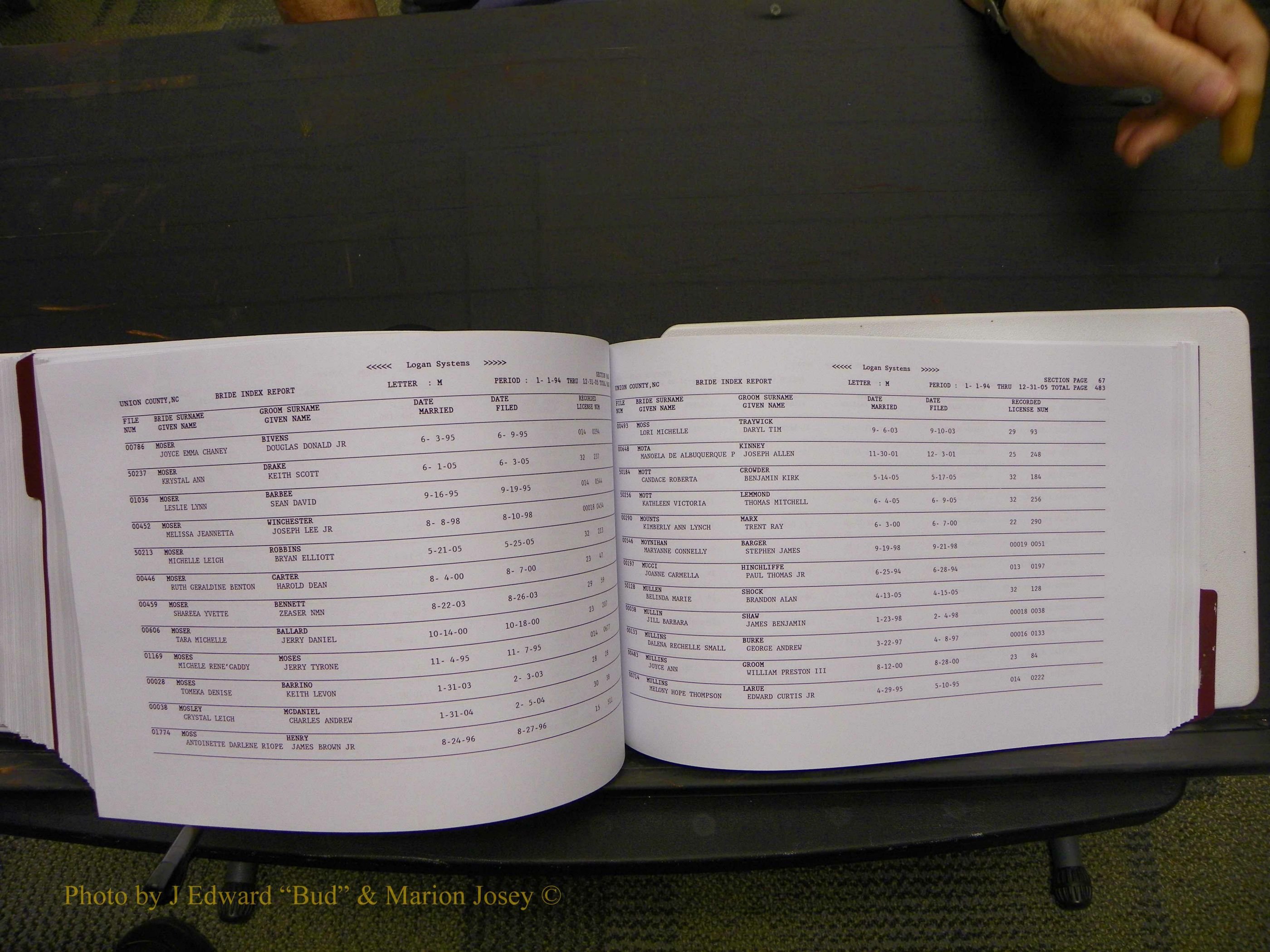 Union Co, NC Marriages Male & Female Index, 1993-2005 (629).JPG