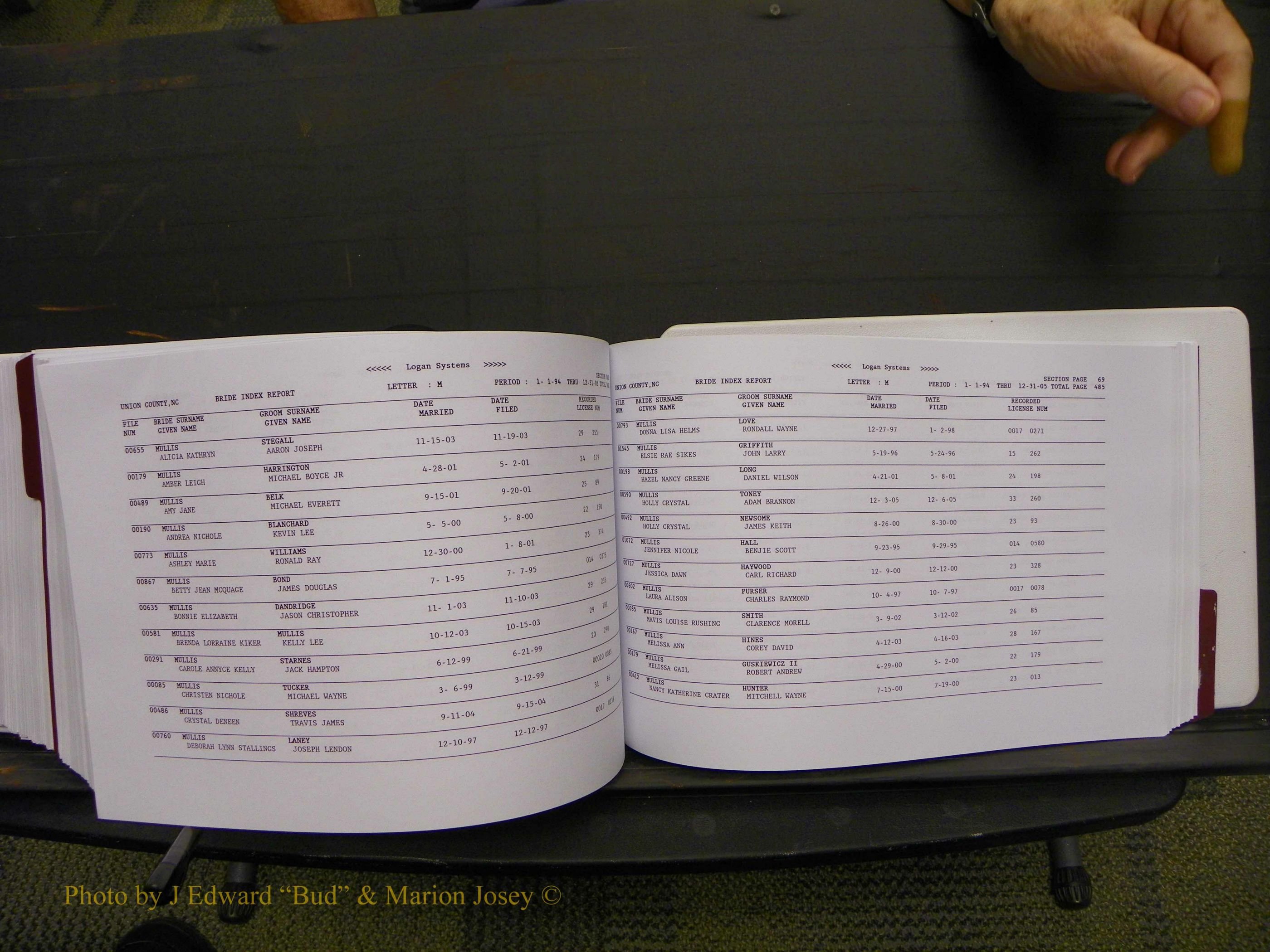 Union Co, NC Marriages Male & Female Index, 1993-2005 (630).JPG