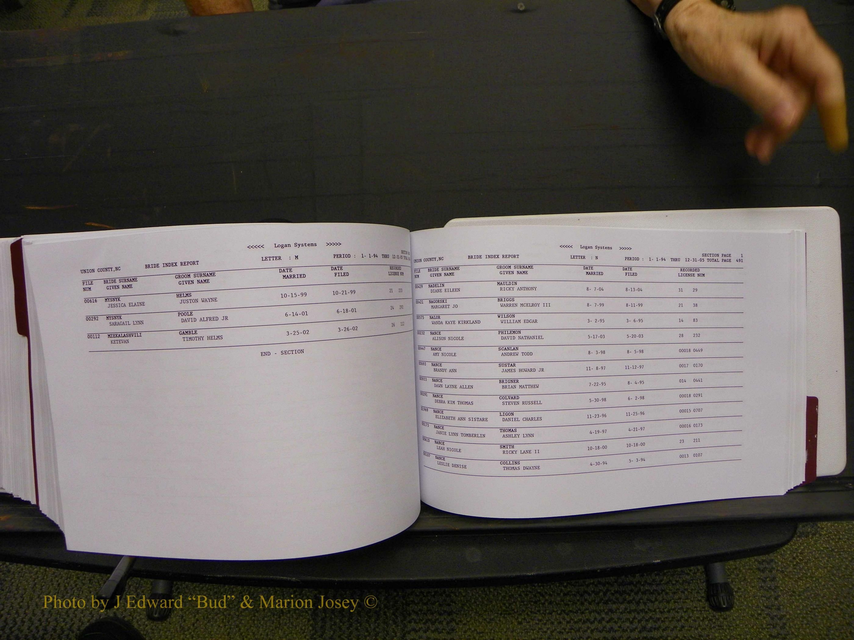 Union Co, NC Marriages Male & Female Index, 1993-2005 (632).JPG