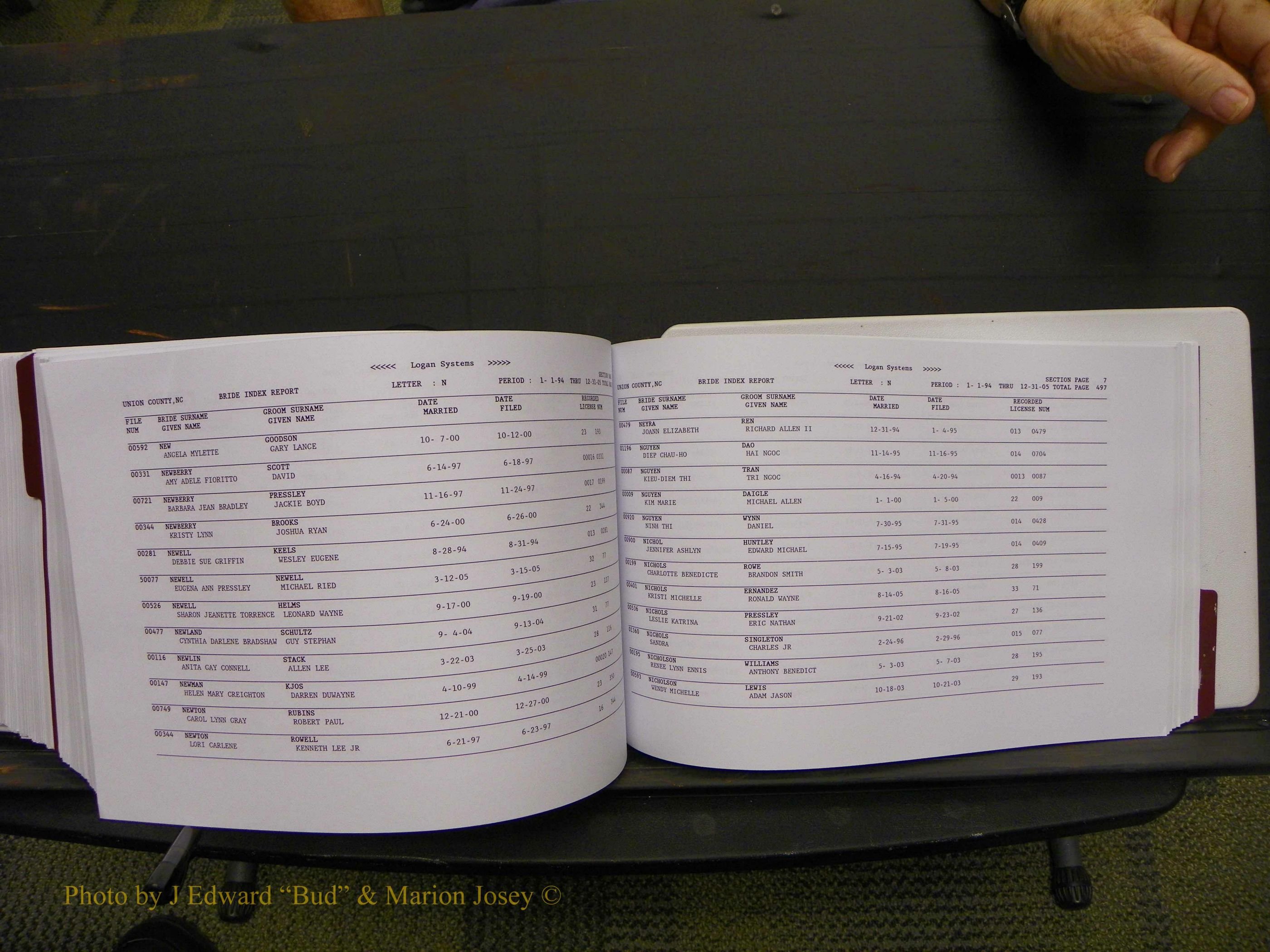 Union Co, NC Marriages Male & Female Index, 1993-2005 (635).JPG