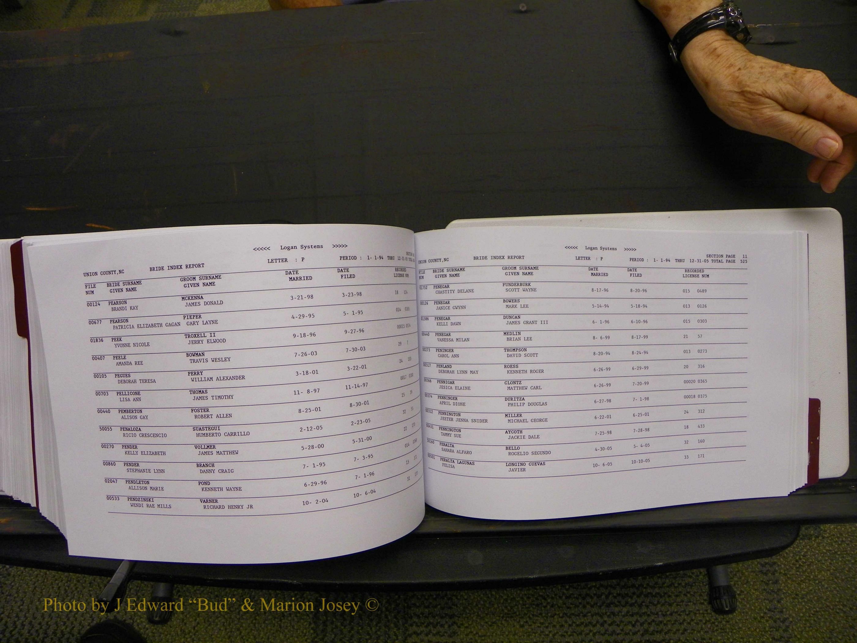 Union Co, NC Marriages Male & Female Index, 1993-2005 (650).JPG
