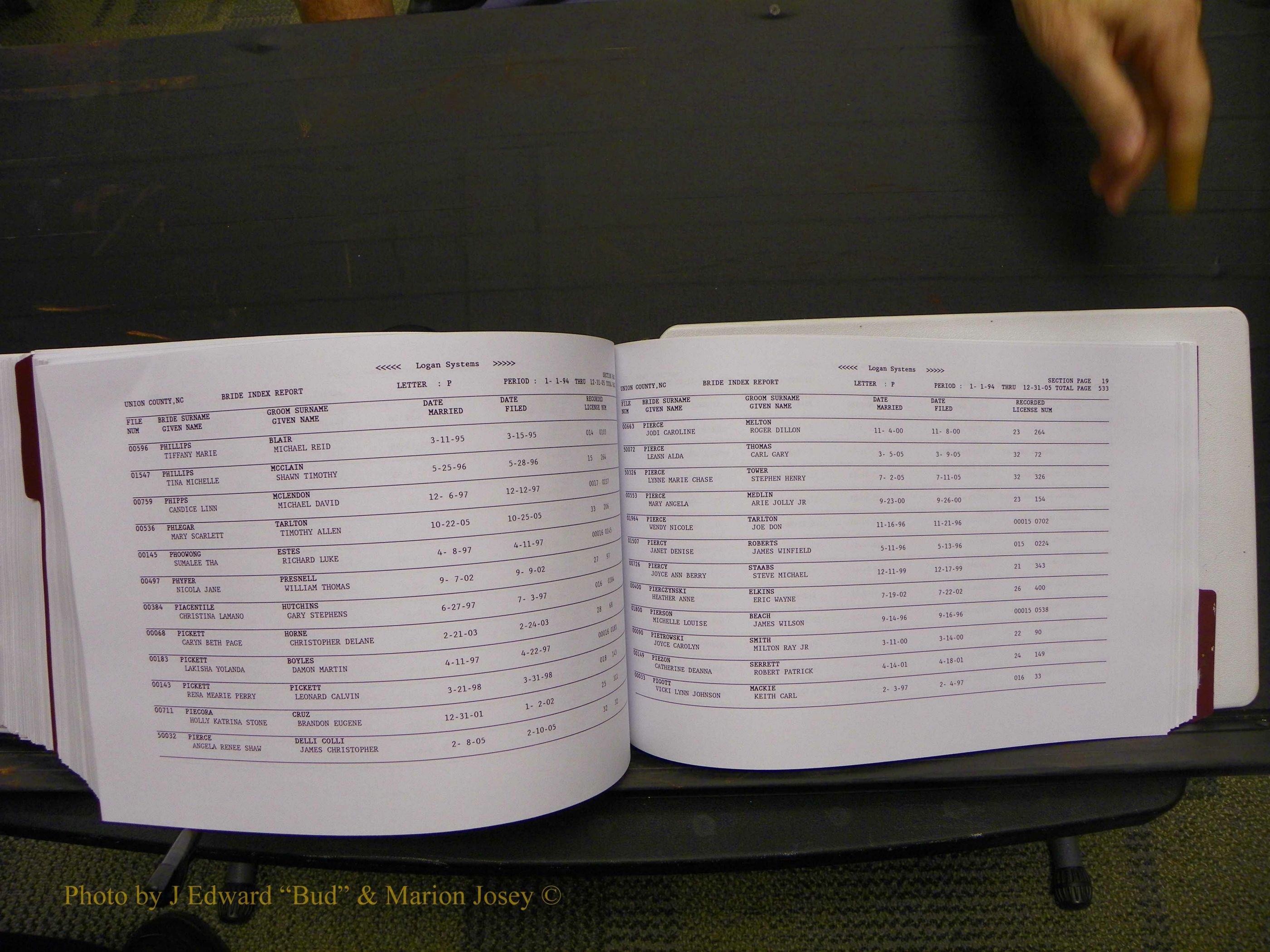 Union Co, NC Marriages Male & Female Index, 1993-2005 (655).JPG