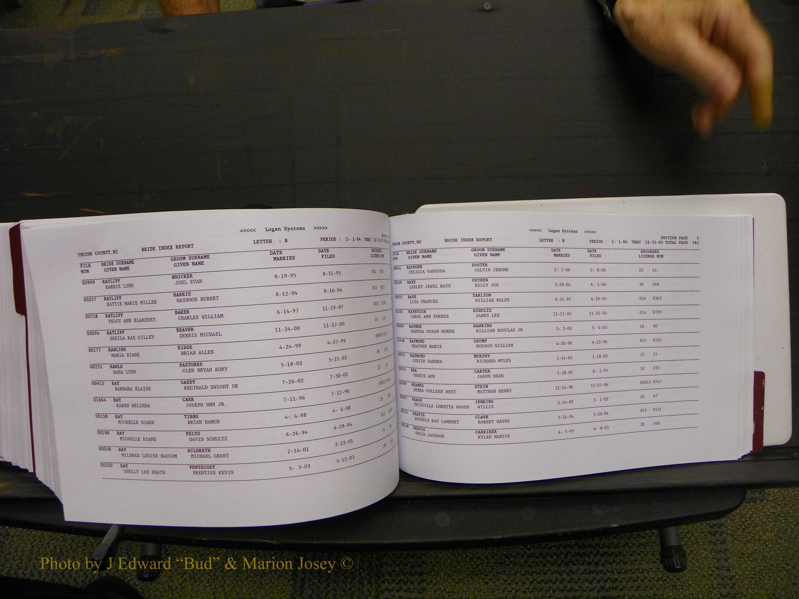 Union Co, NC Marriages Male & Female Index, 1993-2005 (668).JPG