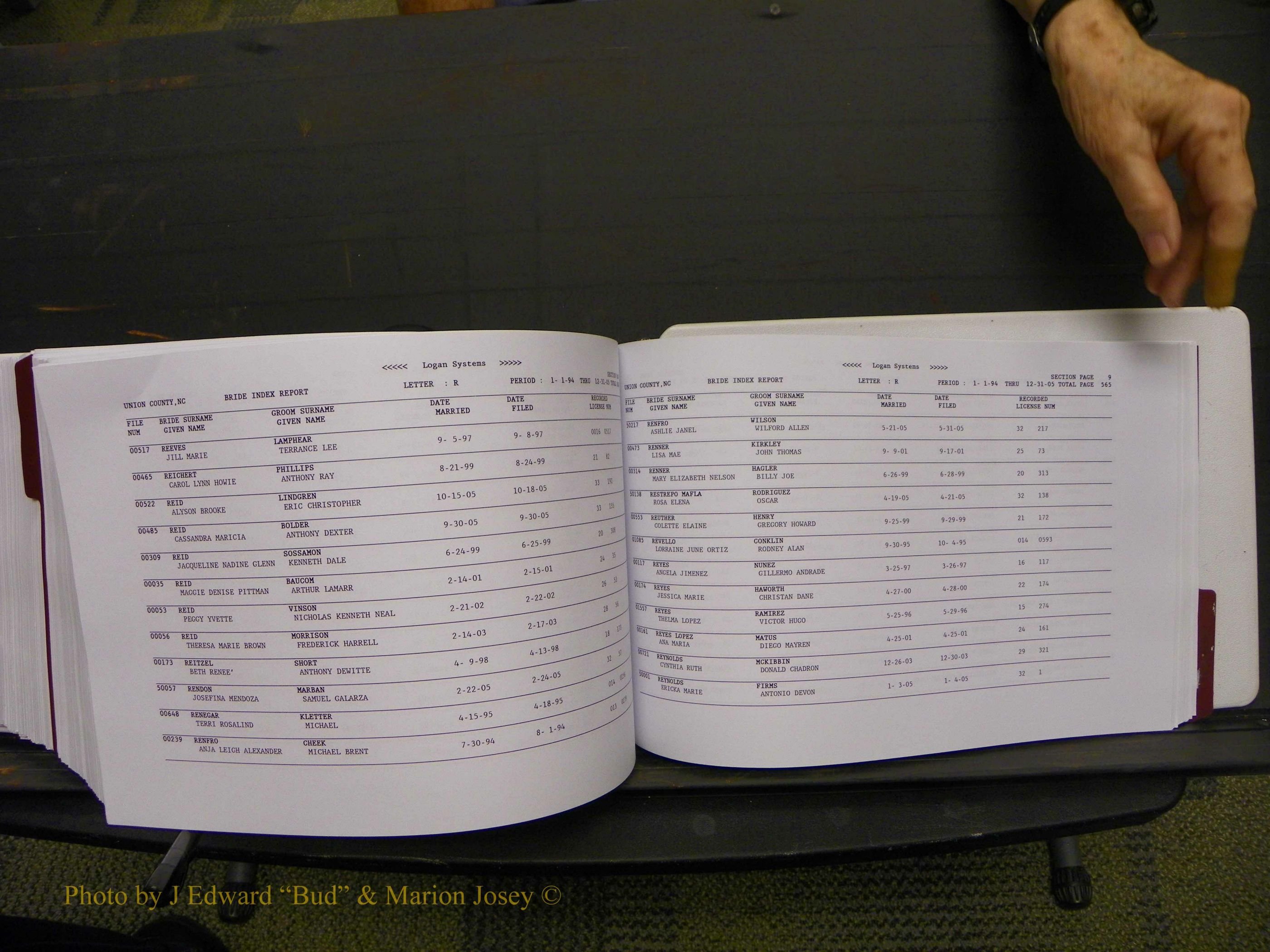 Union Co, NC Marriages Male & Female Index, 1993-2005 (671).JPG