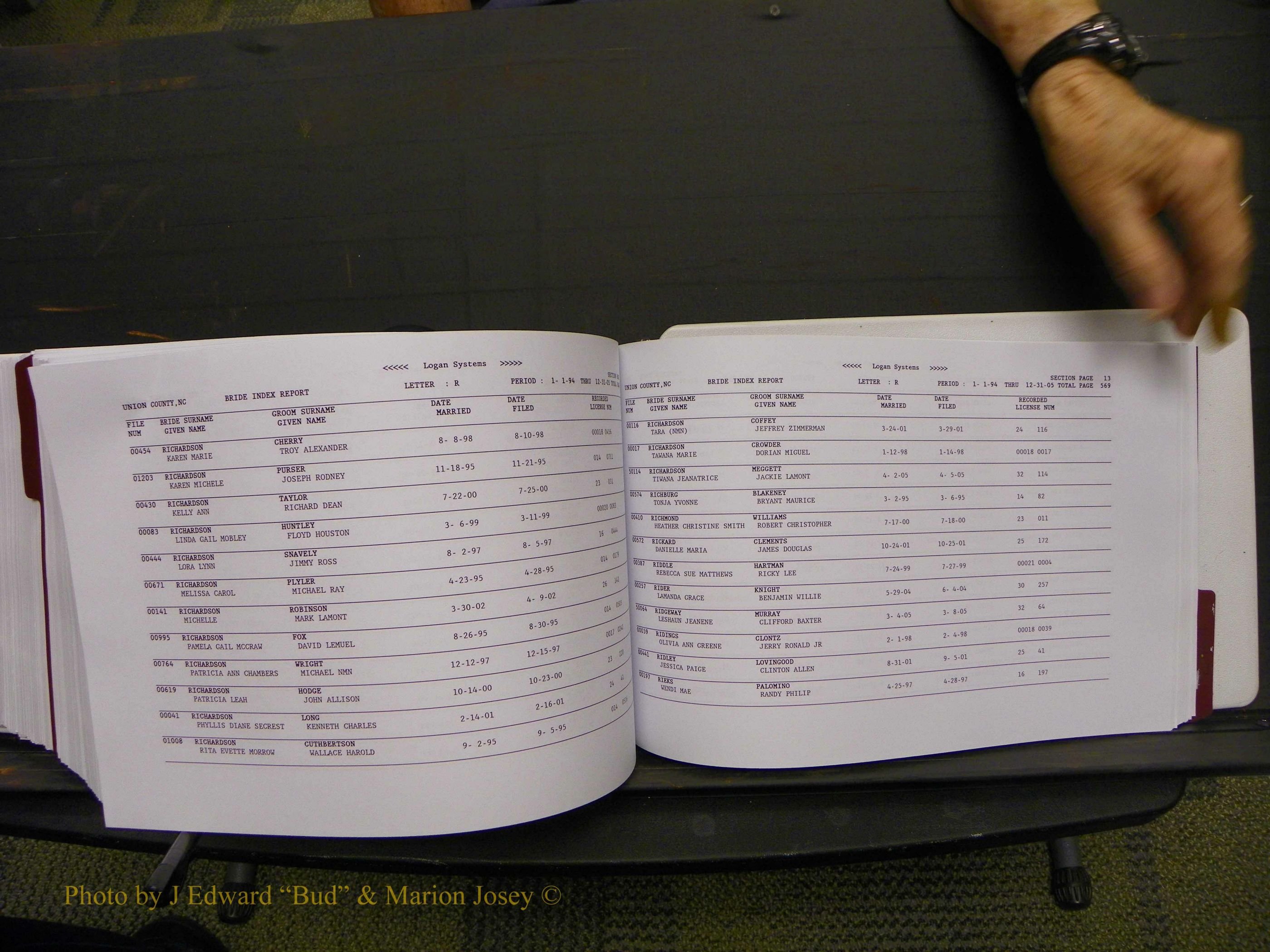 Union Co, NC Marriages Male & Female Index, 1993-2005 (674).JPG