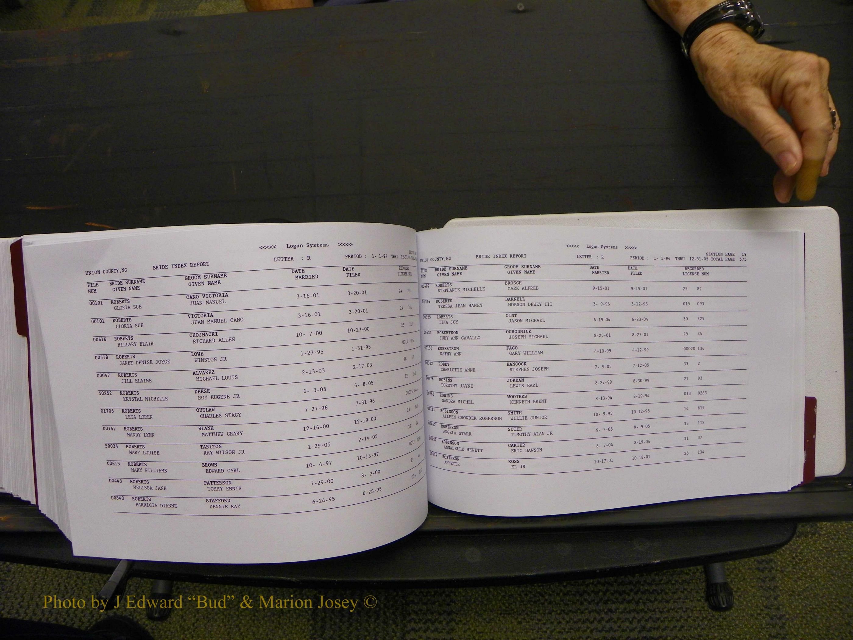 Union Co, NC Marriages Male & Female Index, 1993-2005 (676).JPG