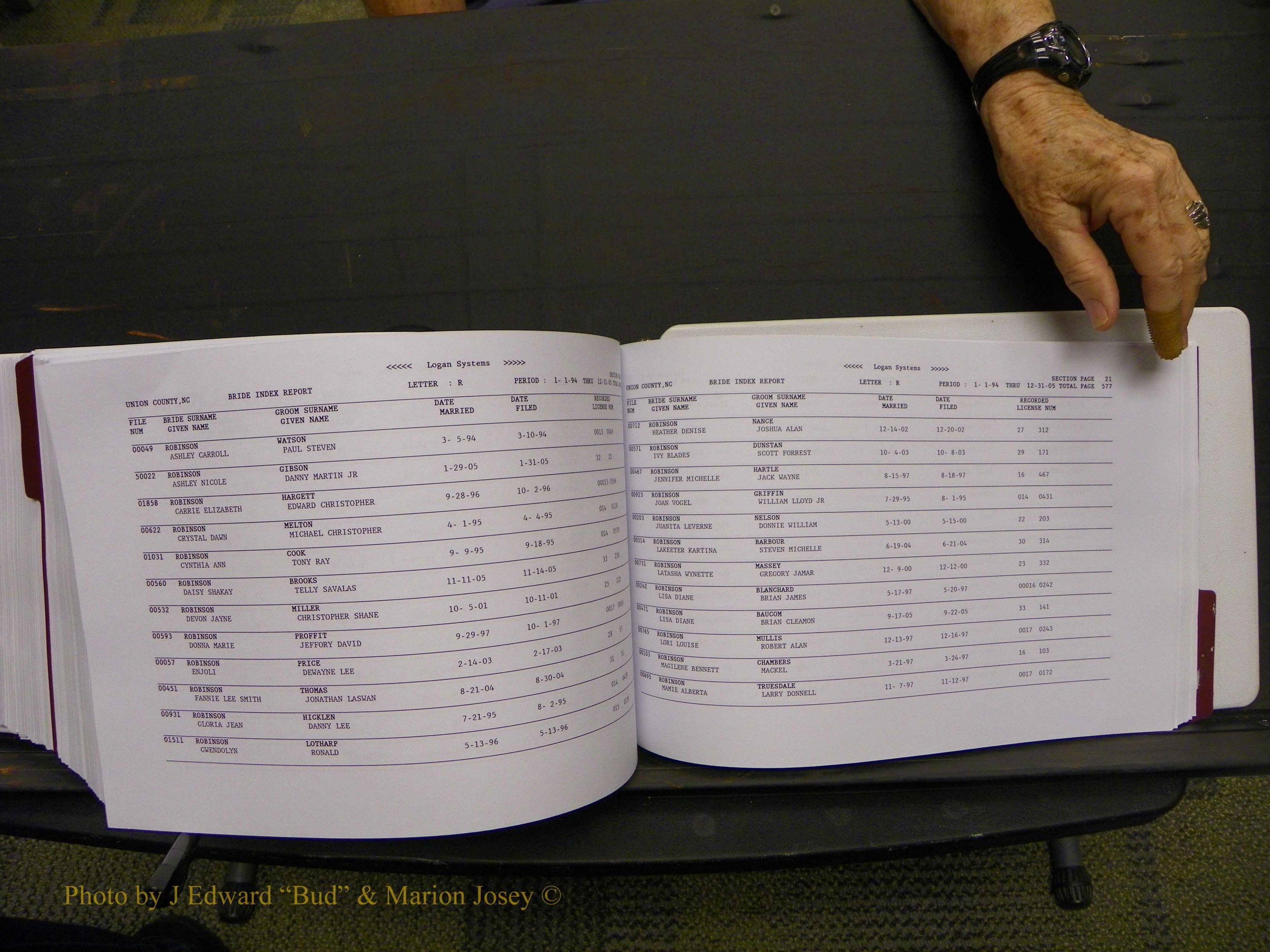 Union Co, NC Marriages Male & Female Index, 1993-2005 (677).JPG