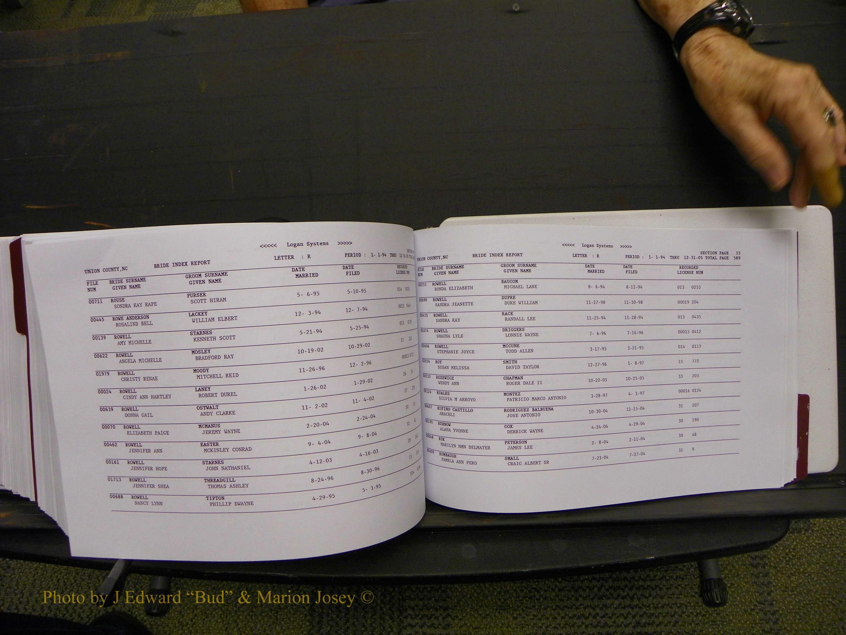 Union Co, NC Marriages Male & Female Index, 1993-2005 (683).JPG