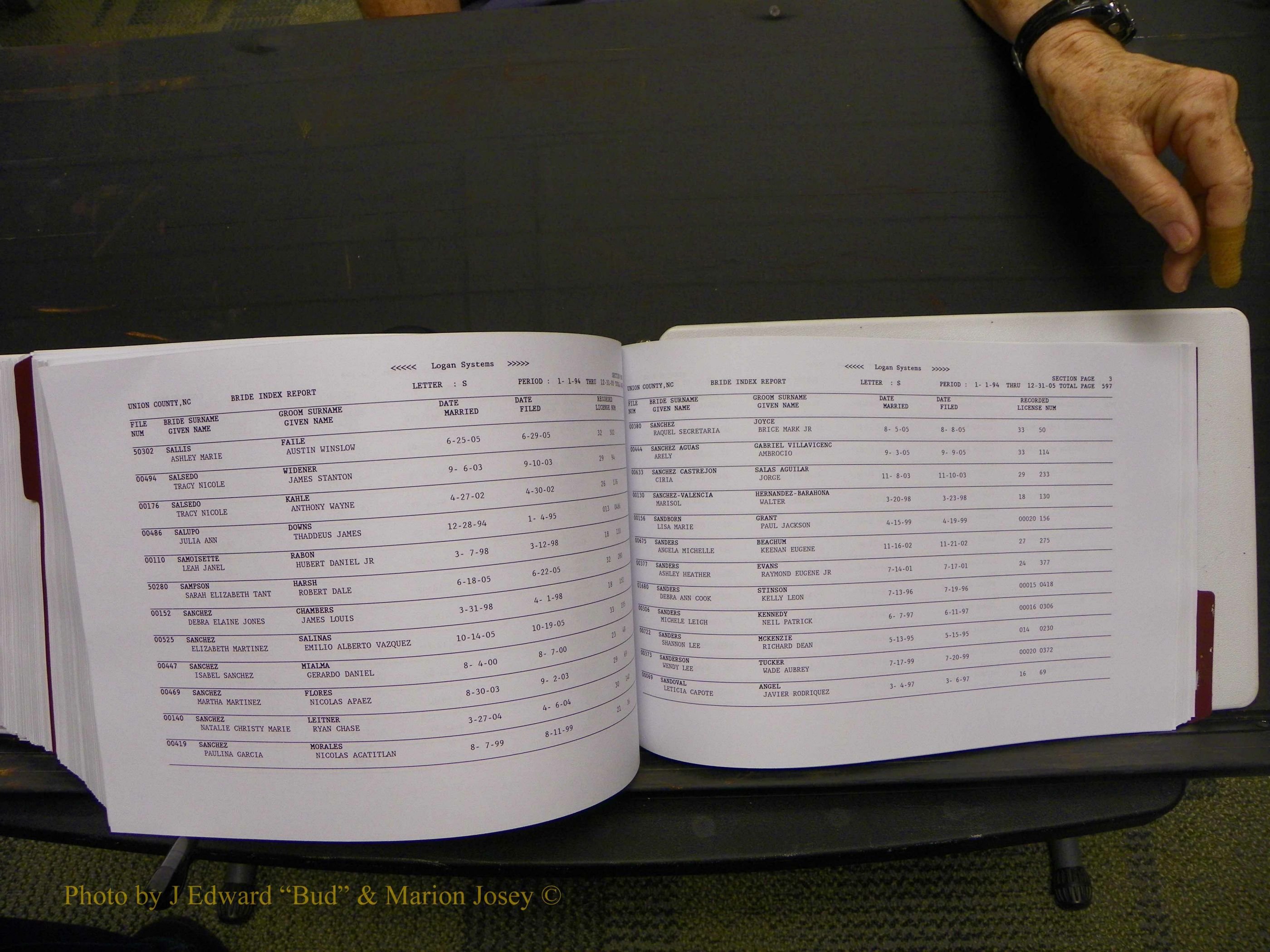 Union Co, NC Marriages Male & Female Index, 1993-2005 (687).JPG