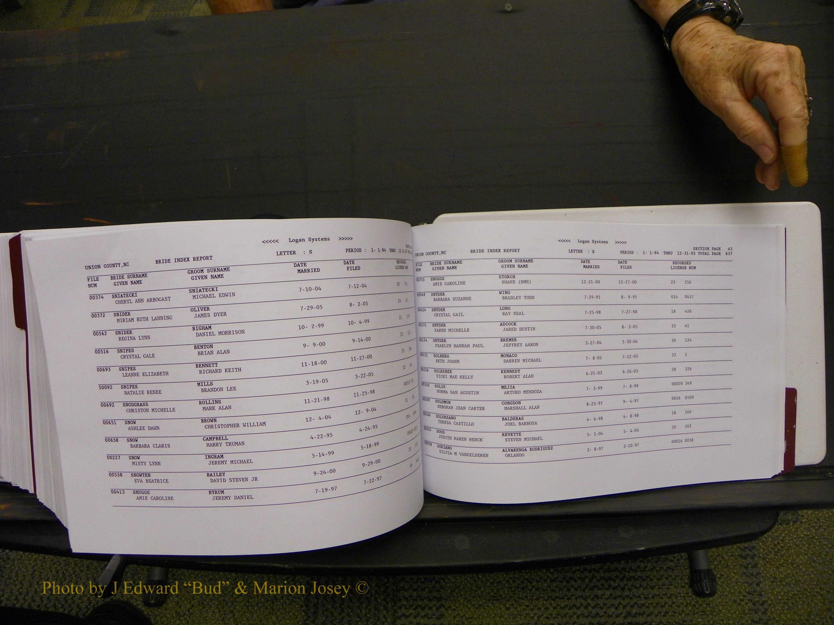 Union Co, NC Marriages Male & Female Index, 1993-2005 (707).JPG