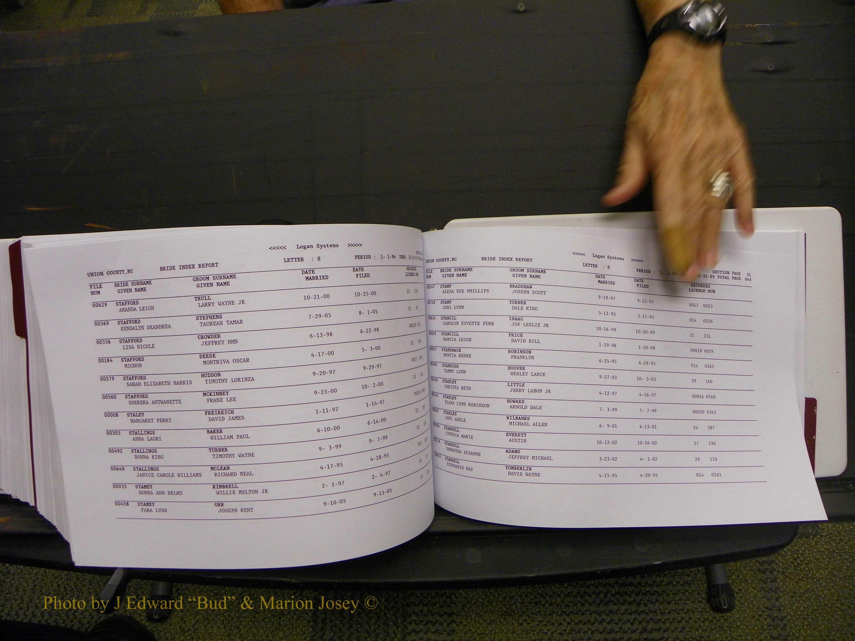 Union Co, NC Marriages Male & Female Index, 1993-2005 (711).JPG