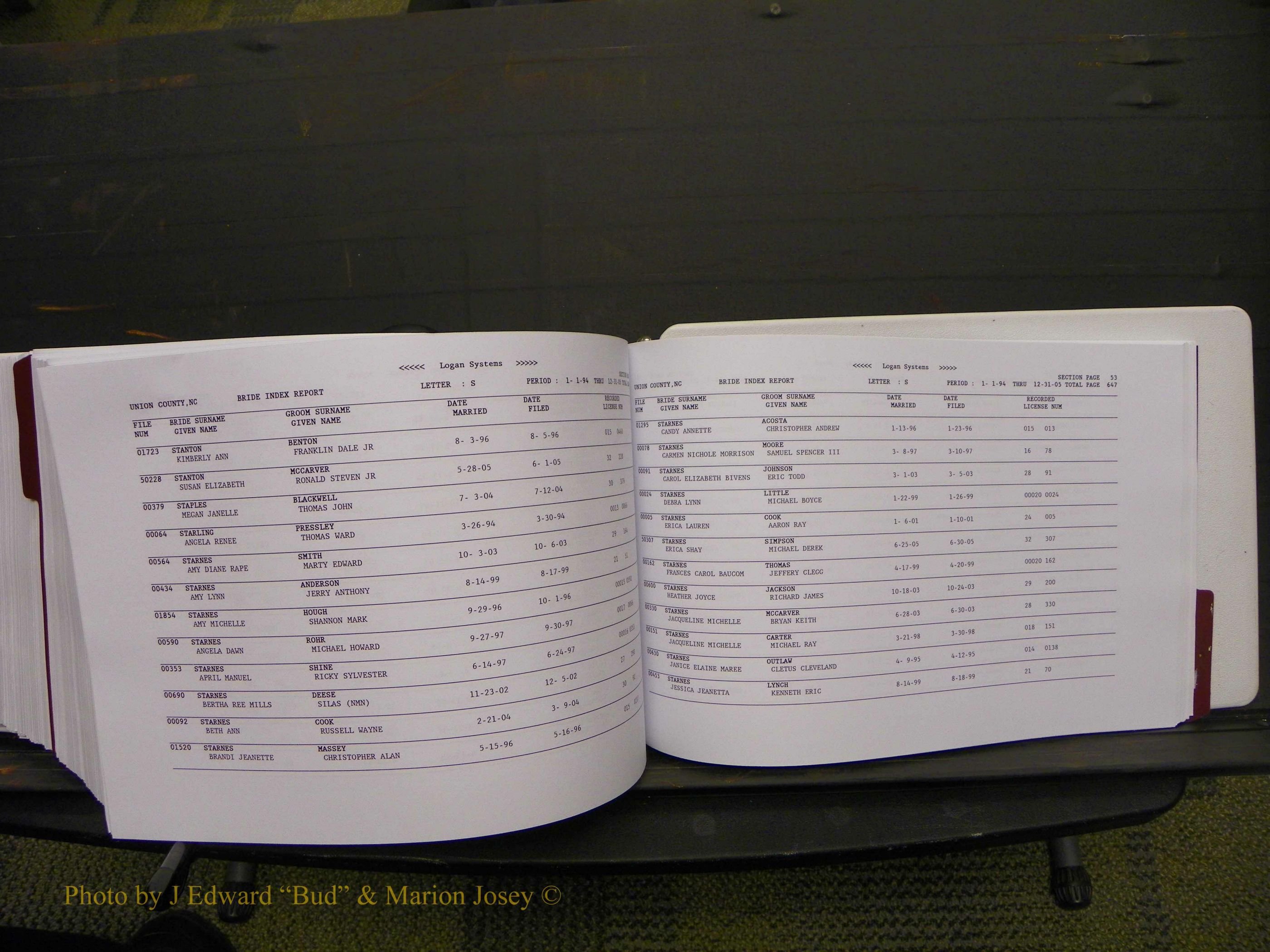 Union Co, NC Marriages Male & Female Index, 1993-2005 (713).JPG