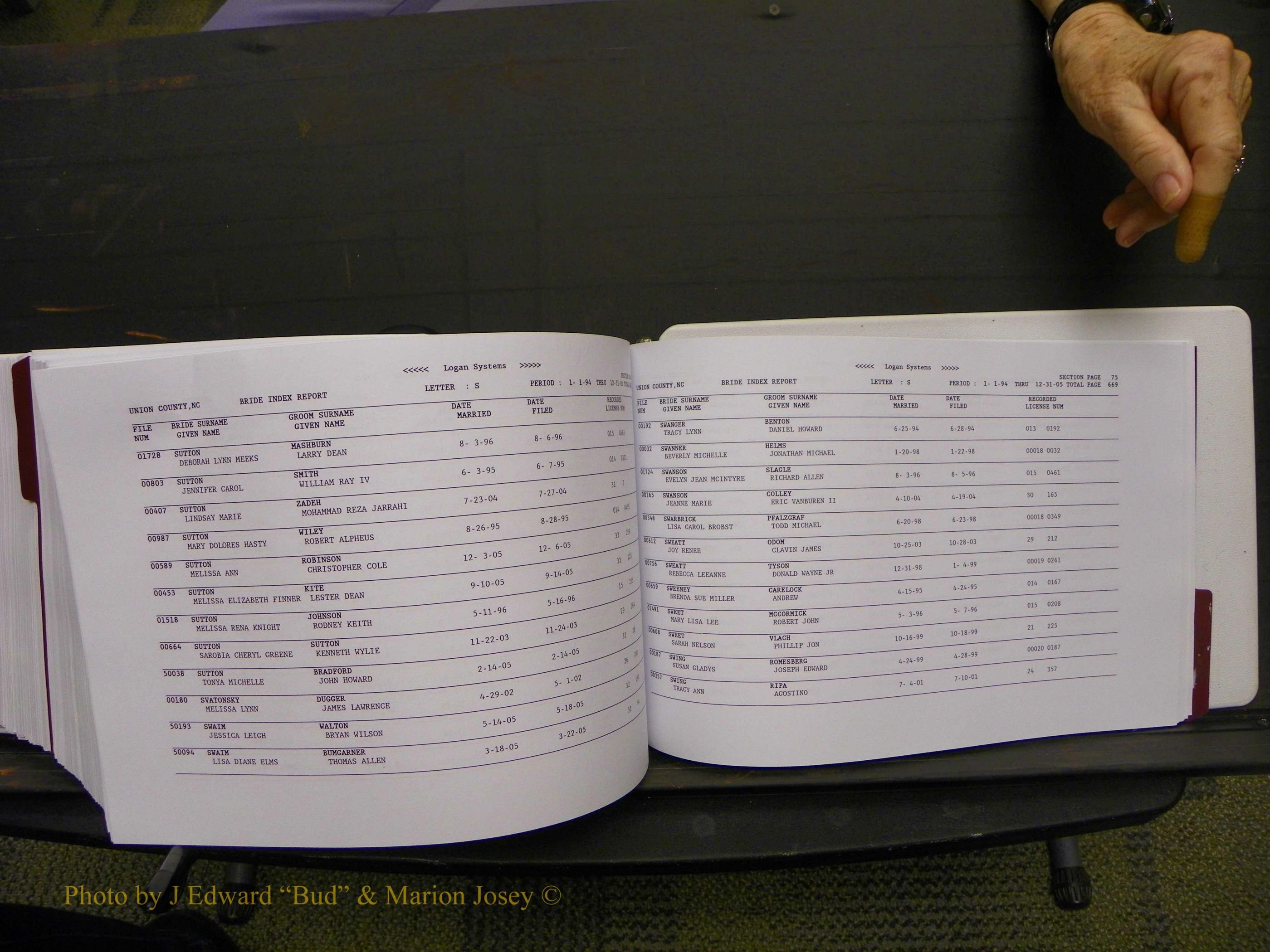 Union Co, NC Marriages Male & Female Index, 1993-2005 (725).JPG