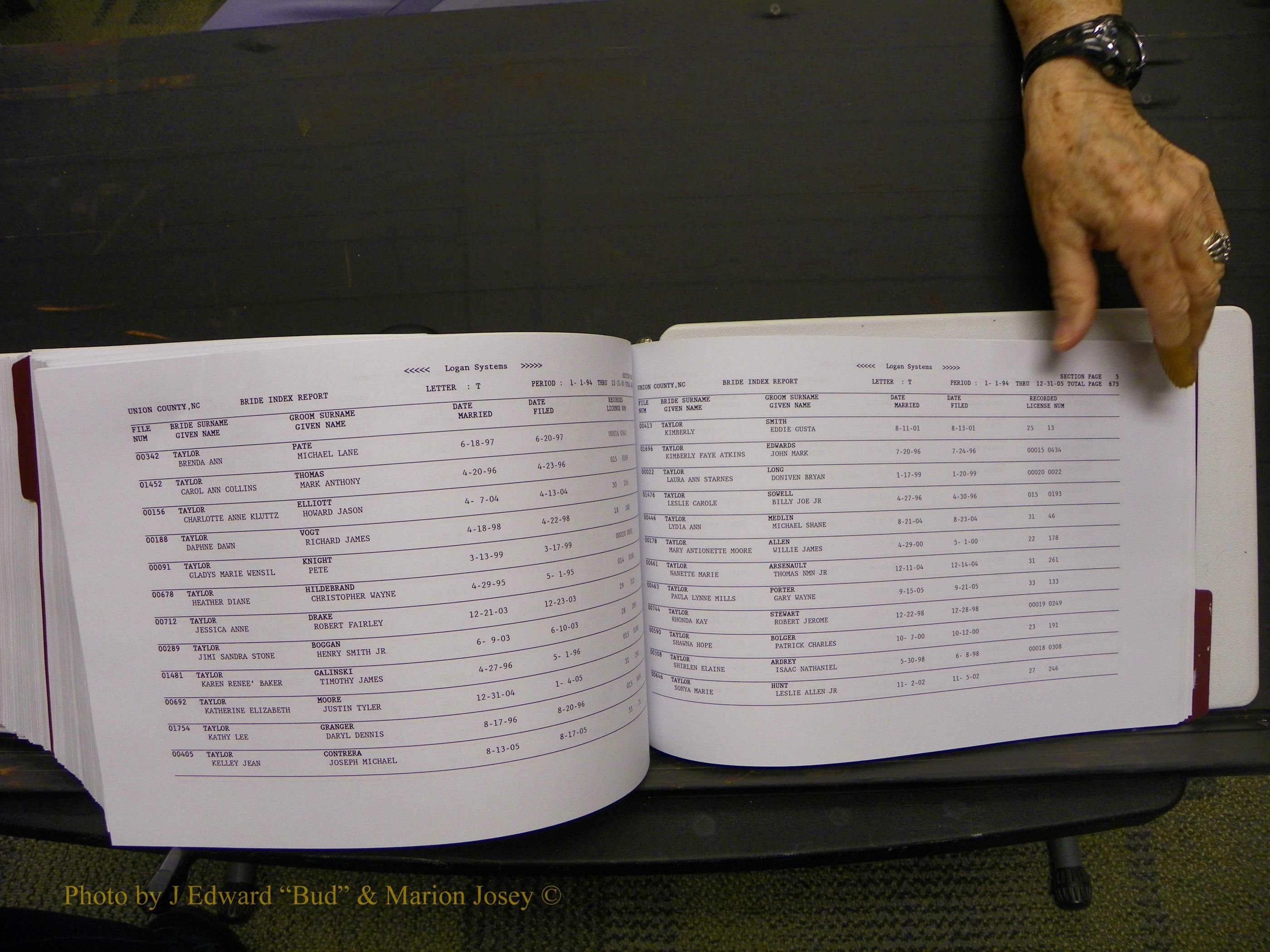 Union Co, NC Marriages Male & Female Index, 1993-2005 (727).JPG
