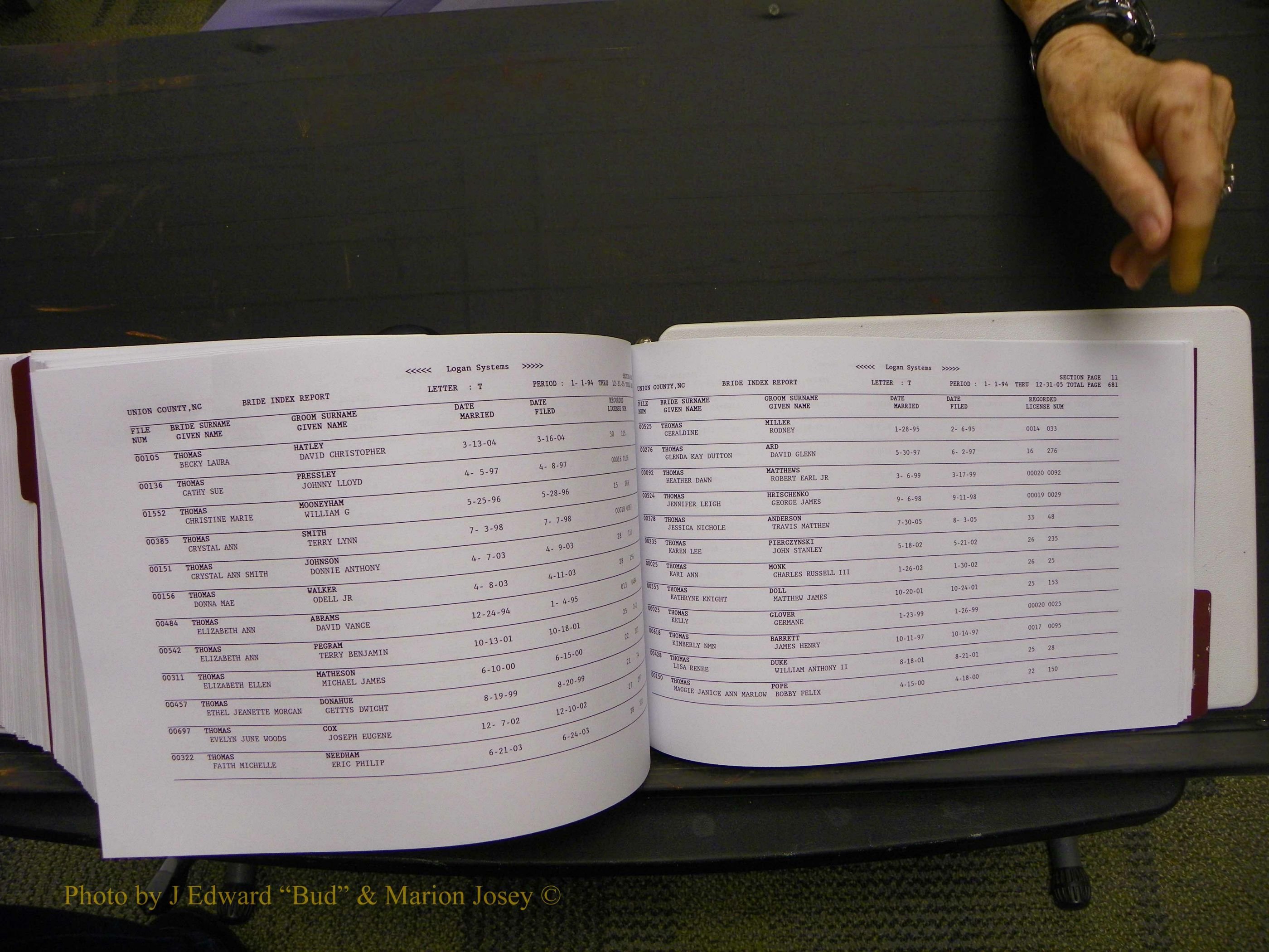 Union Co, NC Marriages Male & Female Index, 1993-2005 (729).JPG
