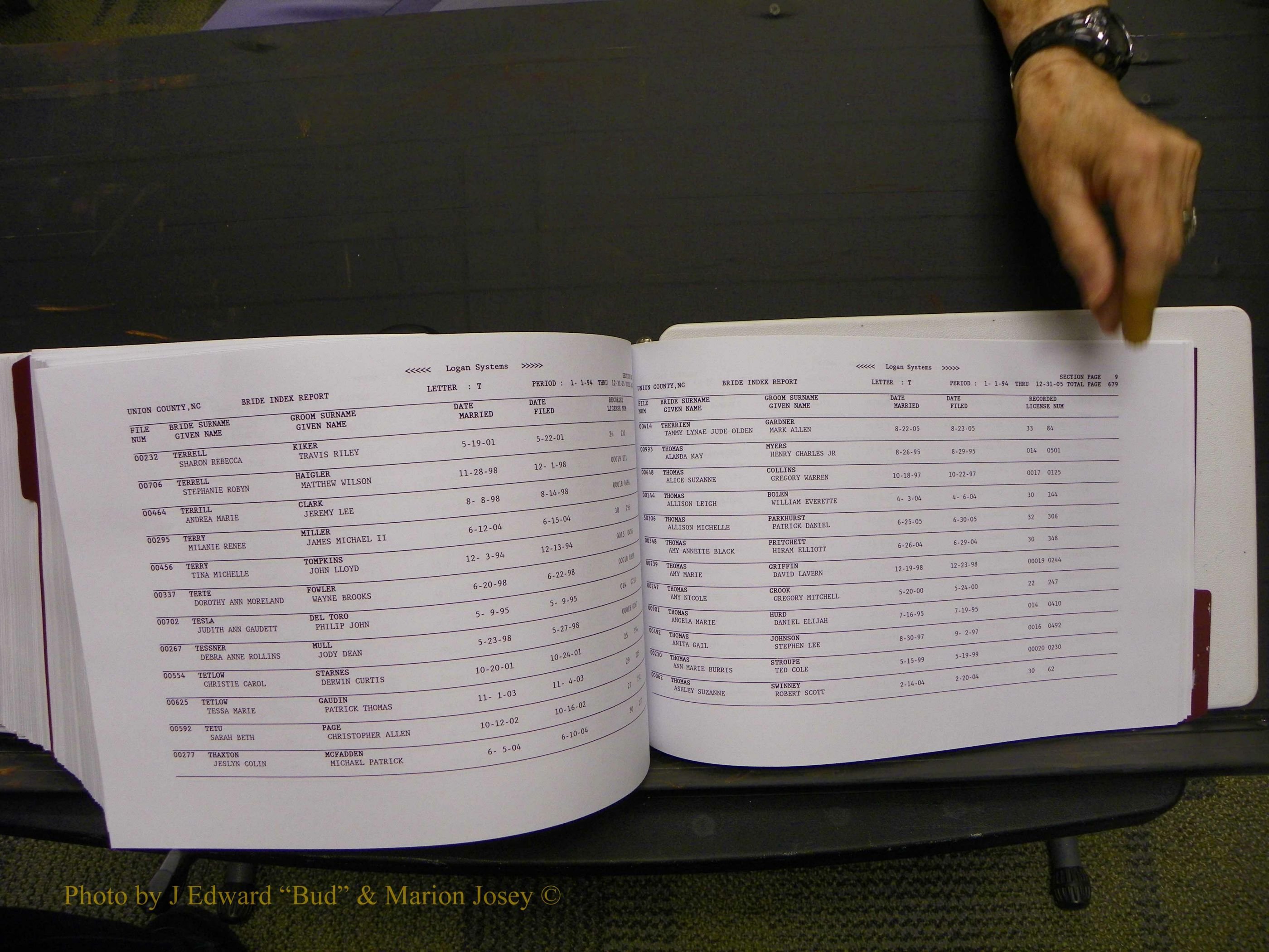 Union Co, NC Marriages Male & Female Index, 1993-2005 (730).JPG