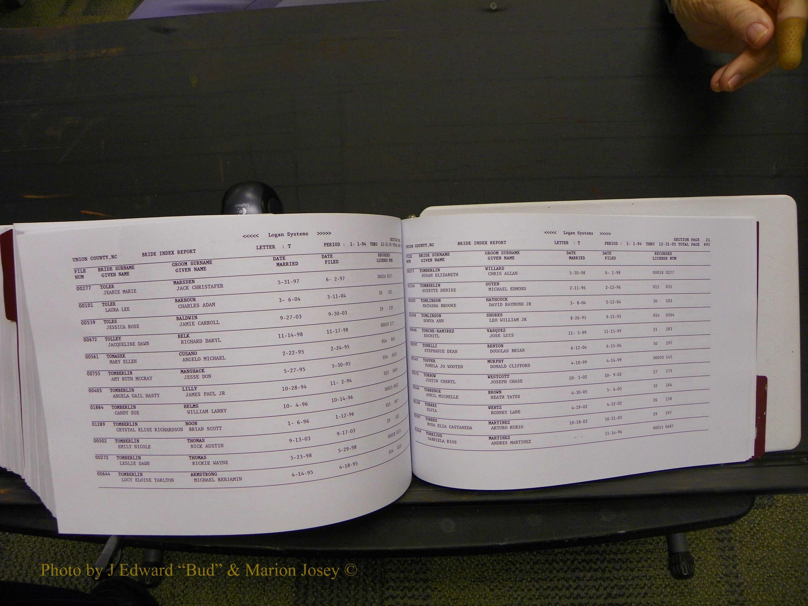 Union Co, NC Marriages Male & Female Index, 1993-2005 (735).JPG
