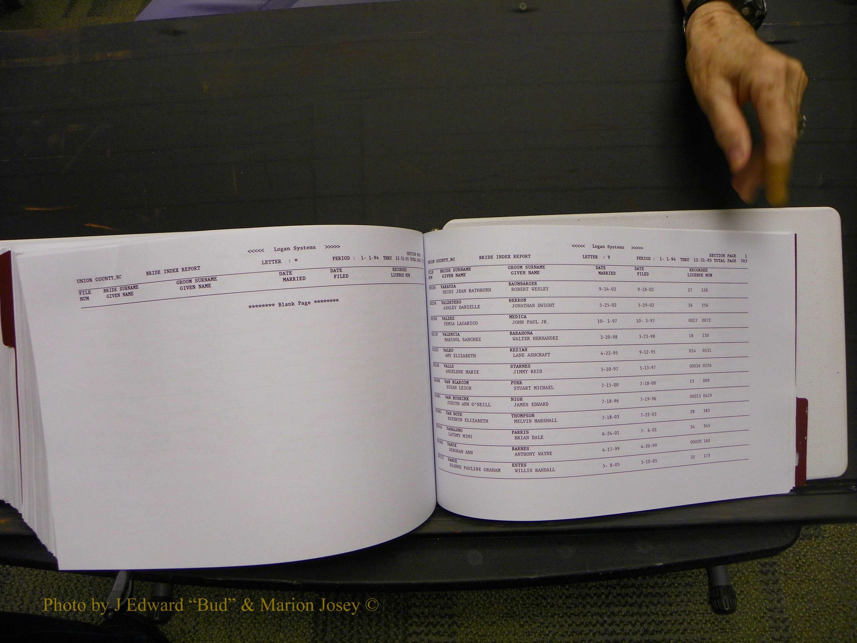 Union Co, NC Marriages Male & Female Index, 1993-2005 (742).JPG