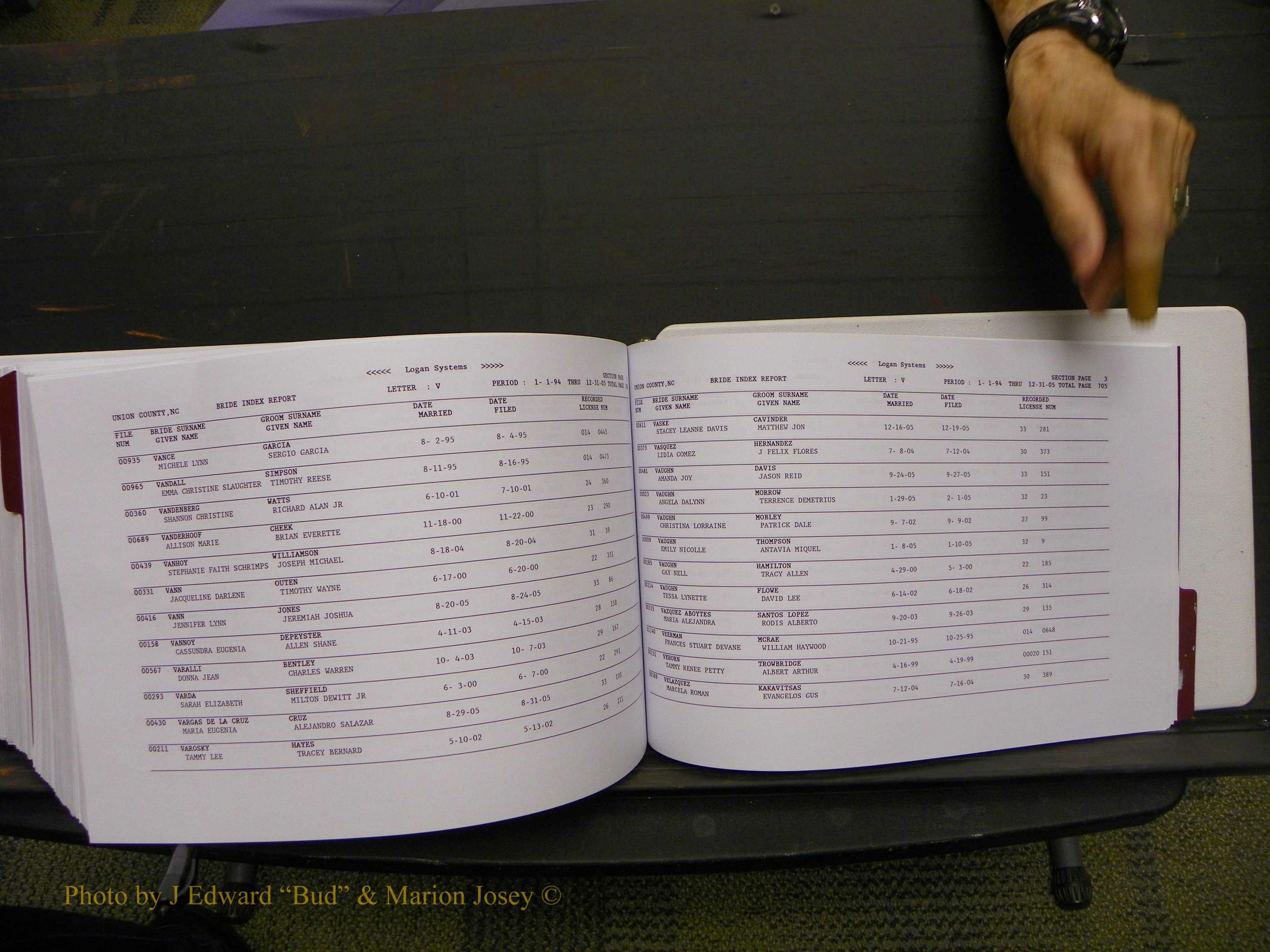Union Co, NC Marriages Male & Female Index, 1993-2005 (743).JPG