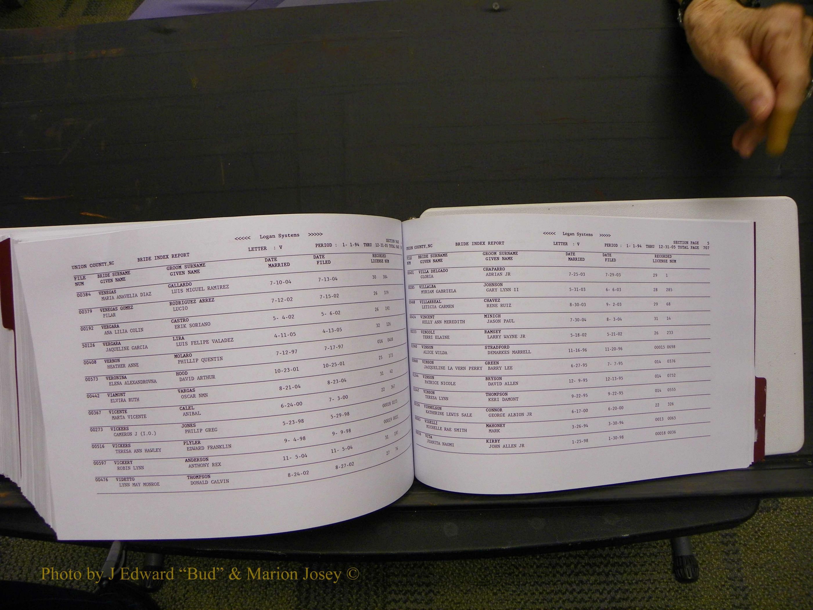 Union Co, NC Marriages Male & Female Index, 1993-2005 (744).JPG