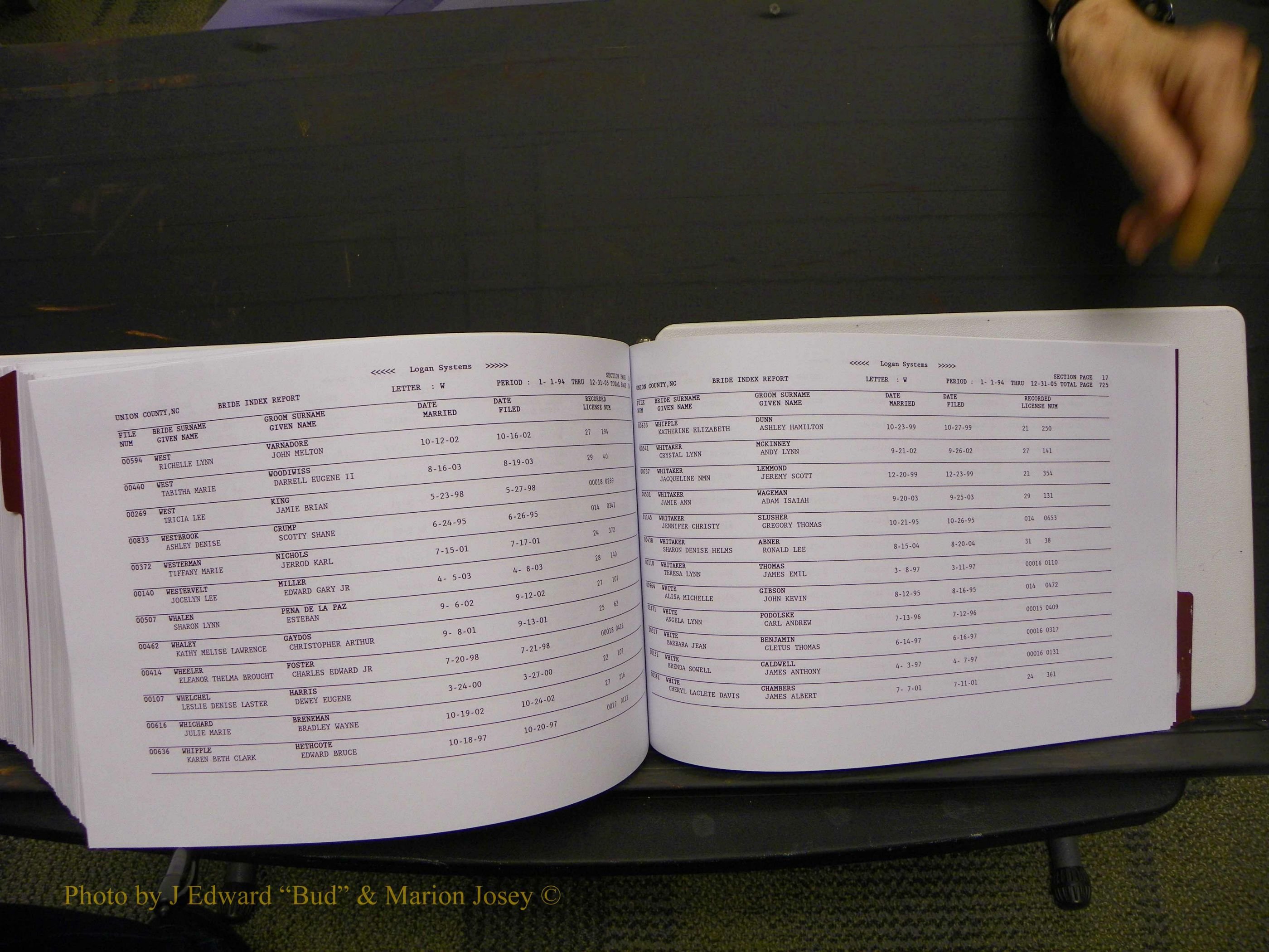 Union Co, NC Marriages Male & Female Index, 1993-2005 (753).JPG