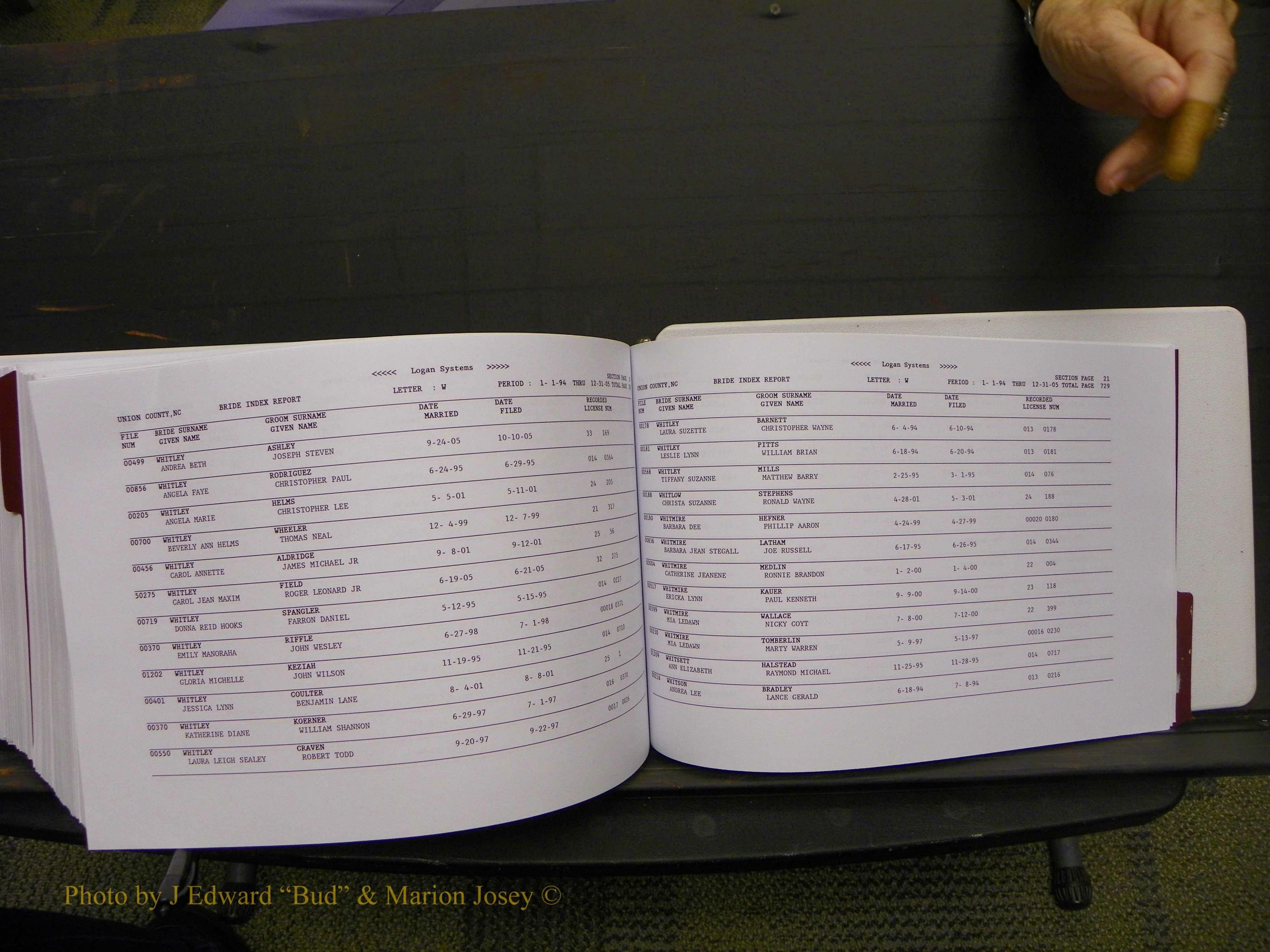 Union Co, NC Marriages Male & Female Index, 1993-2005 (756).JPG