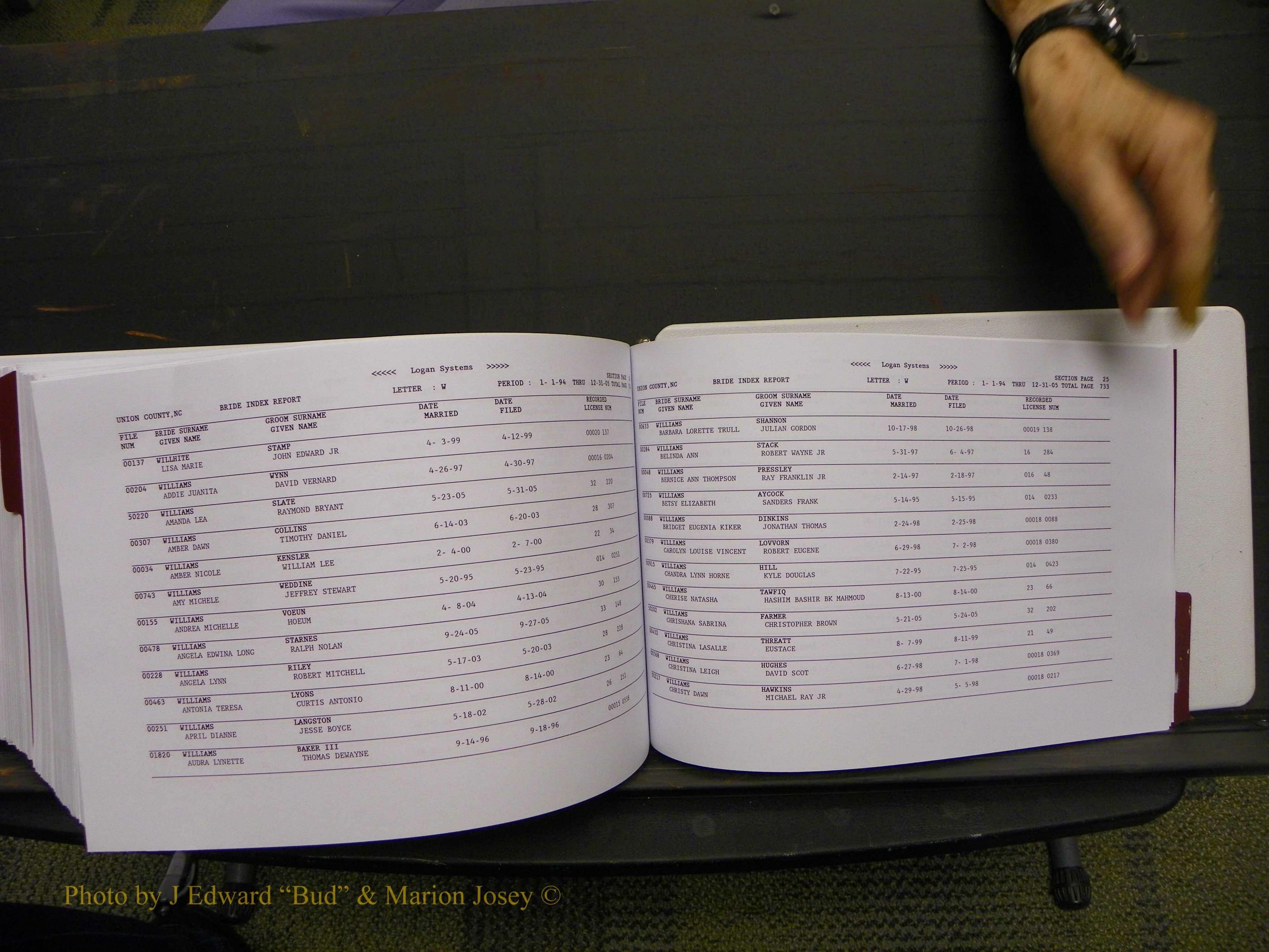 Union Co, NC Marriages Male & Female Index, 1993-2005 (757).JPG