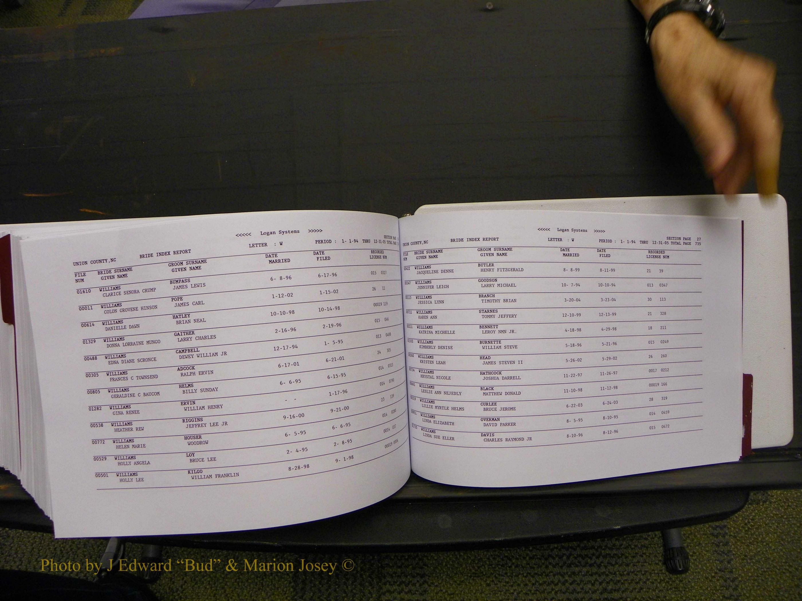 Union Co, NC Marriages Male & Female Index, 1993-2005 (758).JPG