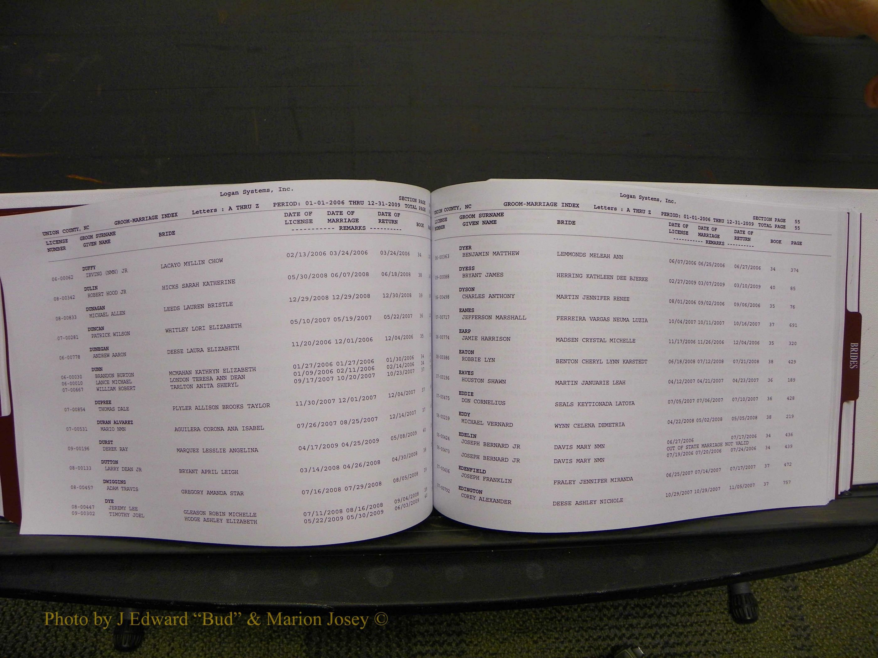 Union Co, NC Marriages Male & Female Index, 2006-2010 (154).JPG