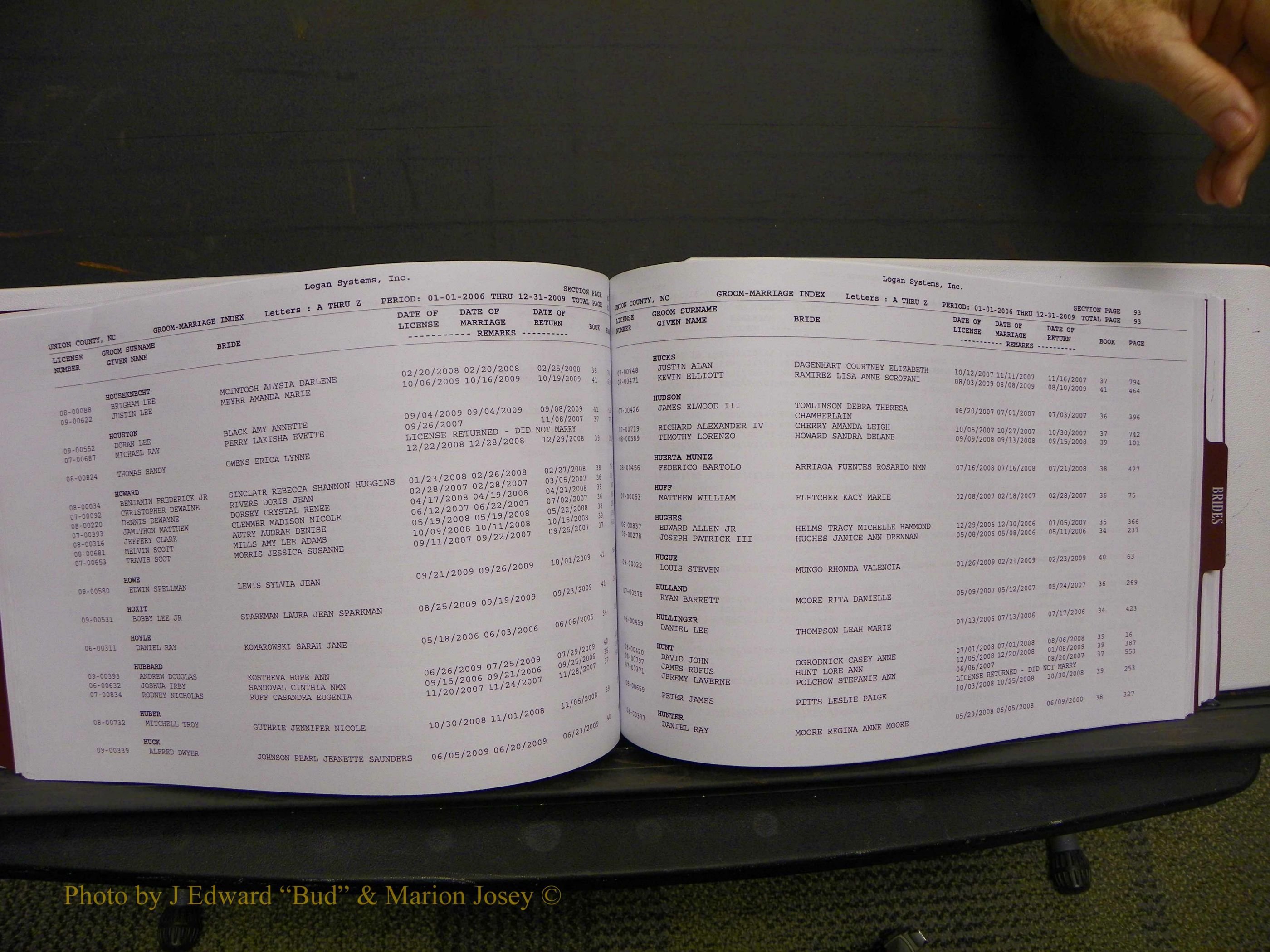 Union Co, NC Marriages Male & Female Index, 2006-2010 (174).JPG