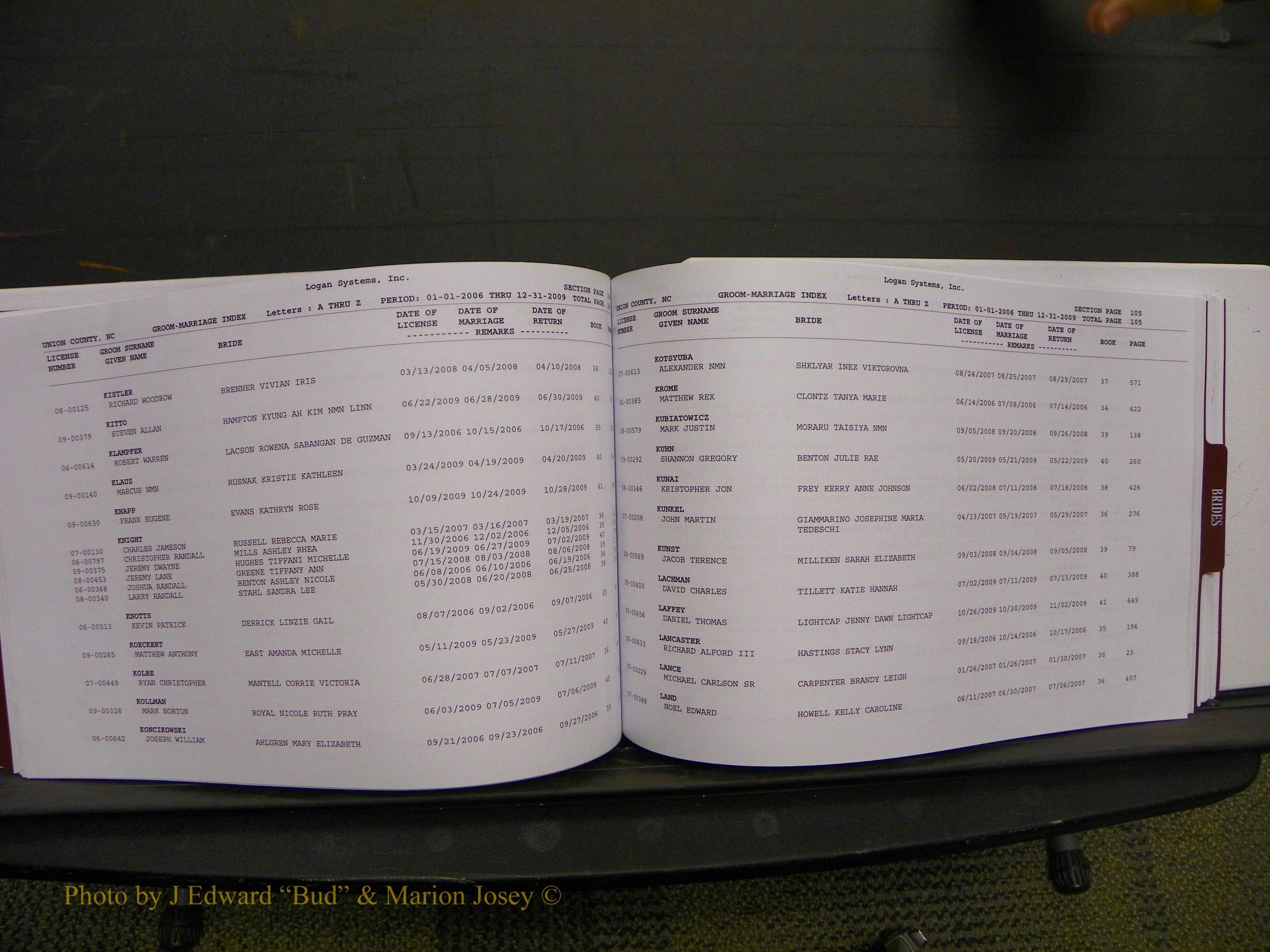 Union Co, NC Marriages Male & Female Index, 2006-2010 (180).JPG
