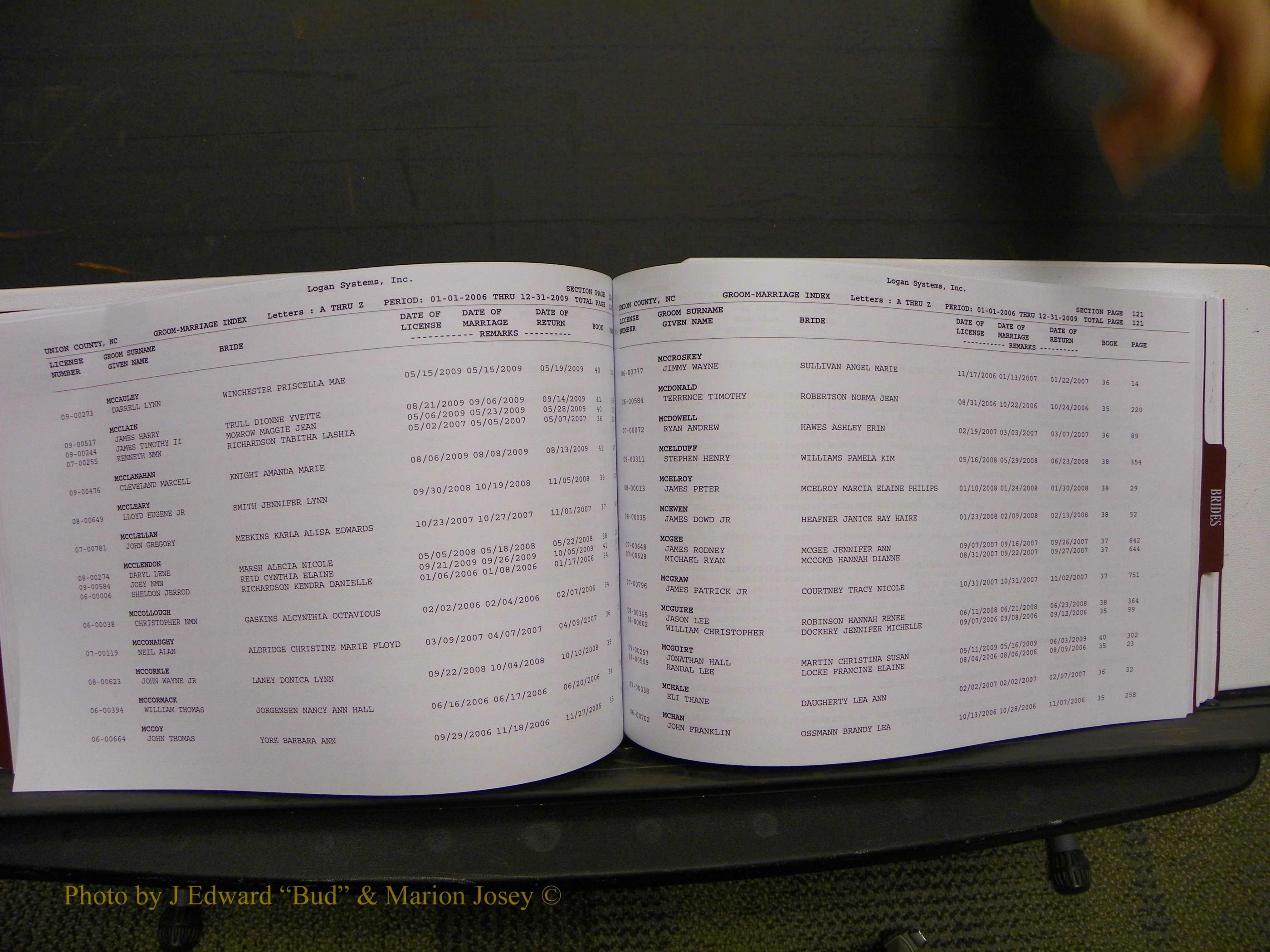 Union Co, NC Marriages Male & Female Index, 2006-2010 (188).JPG