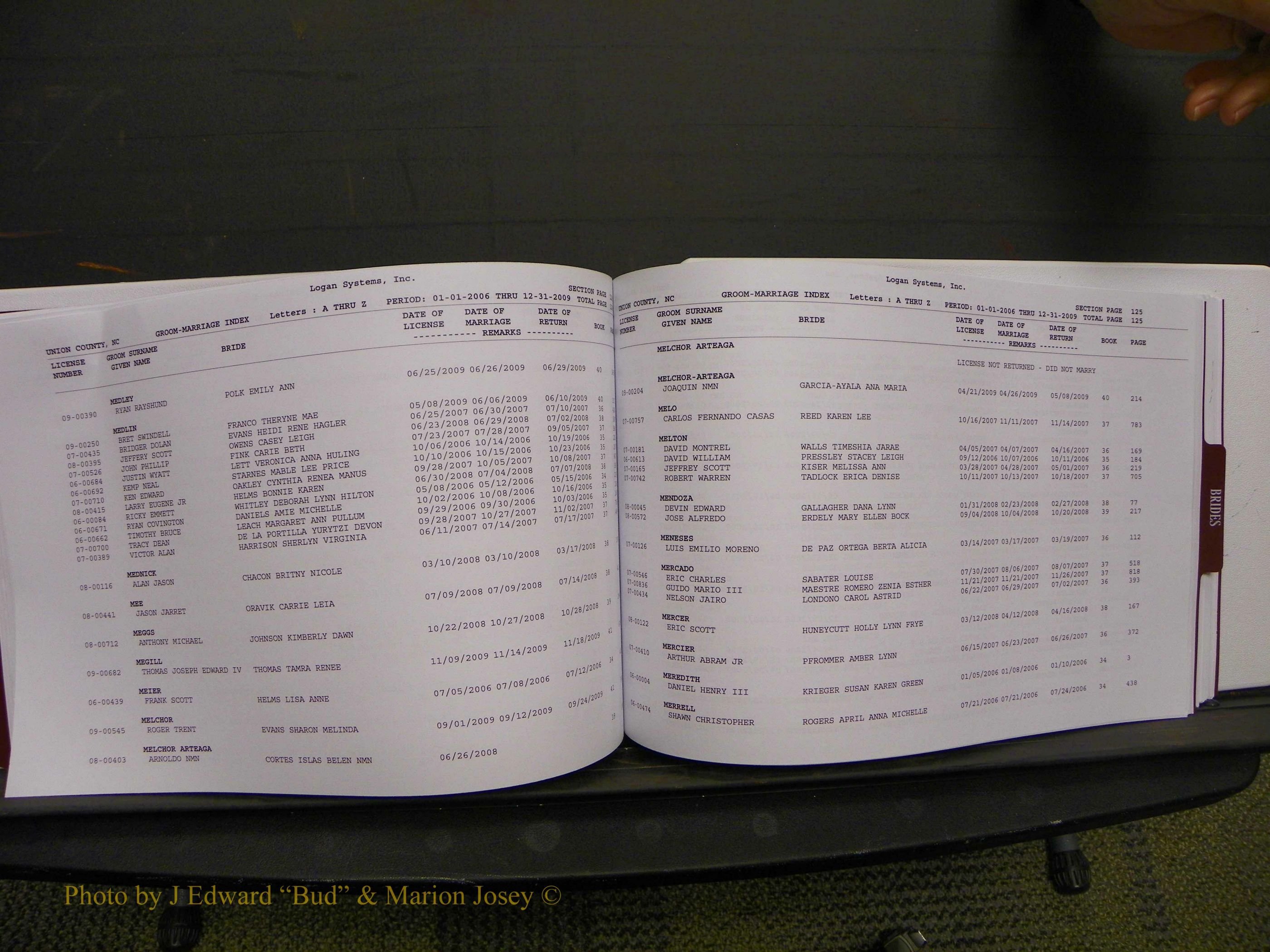 Union Co, NC Marriages Male & Female Index, 2006-2010 (190).JPG