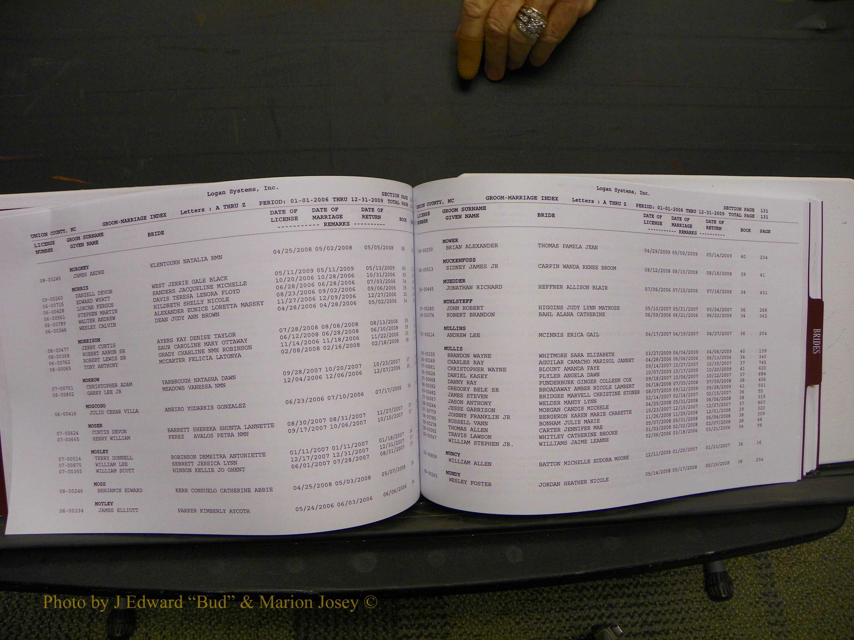 Union Co, NC Marriages Male & Female Index, 2006-2010 (193).JPG