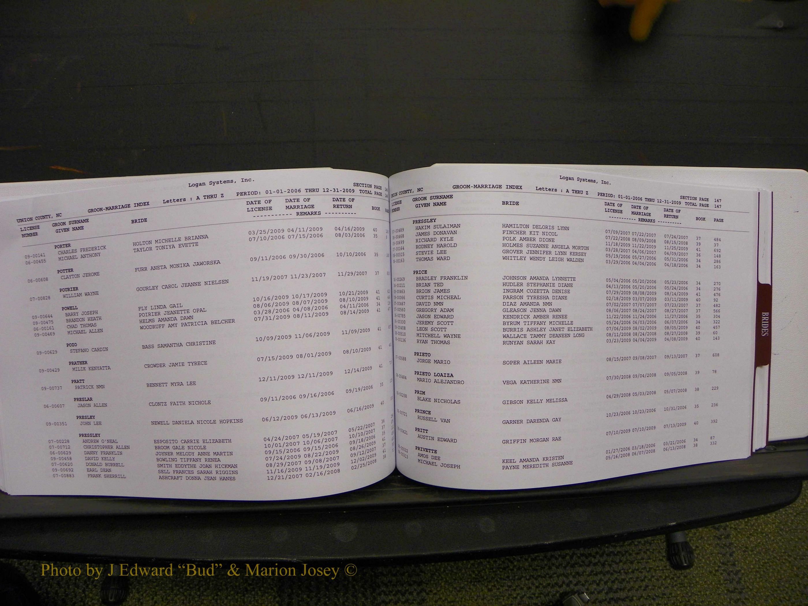 Union Co, NC Marriages Male & Female Index, 2006-2010 (202).JPG