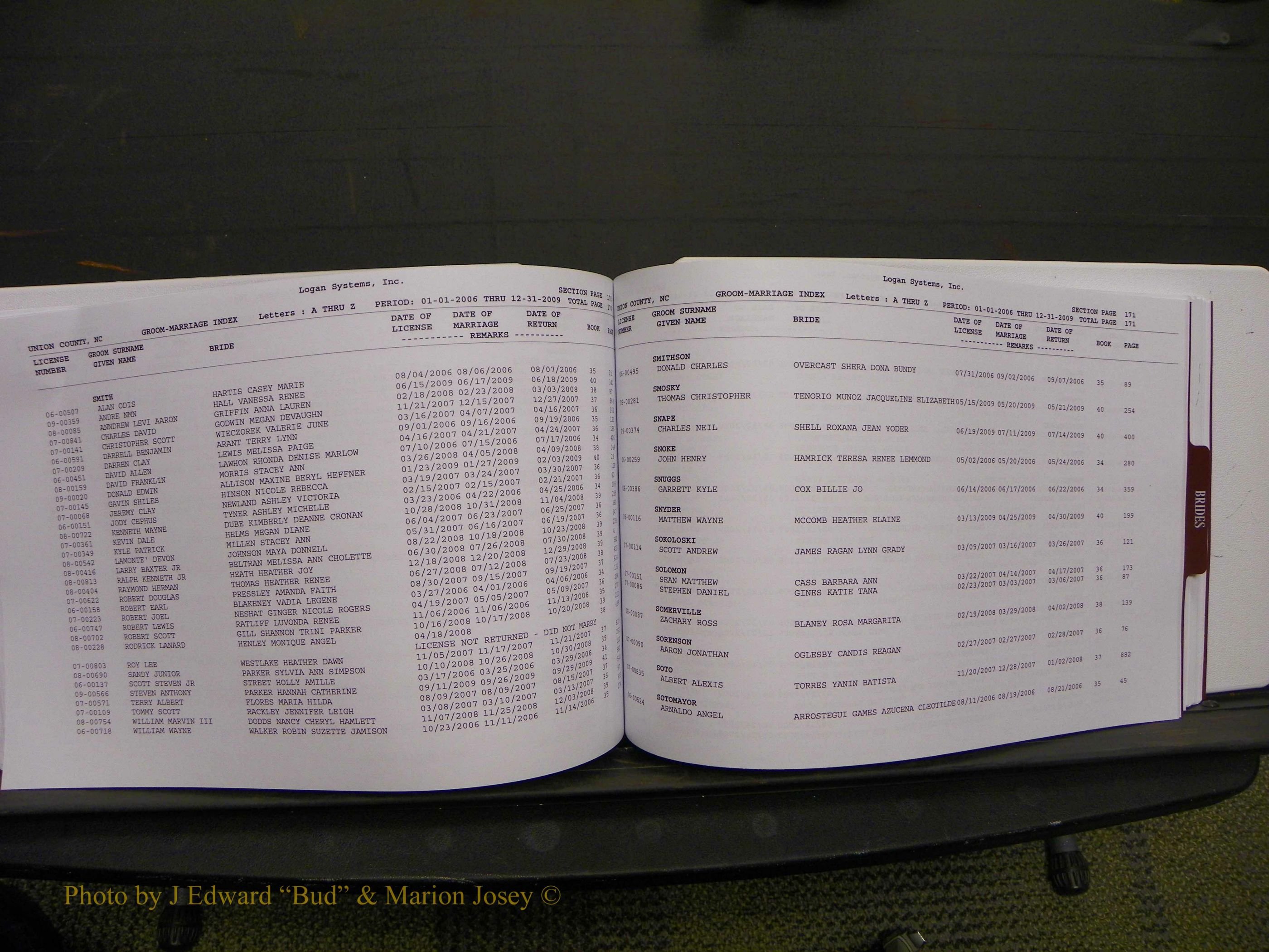 Union Co, NC Marriages Male & Female Index, 2006-2010 (213).JPG