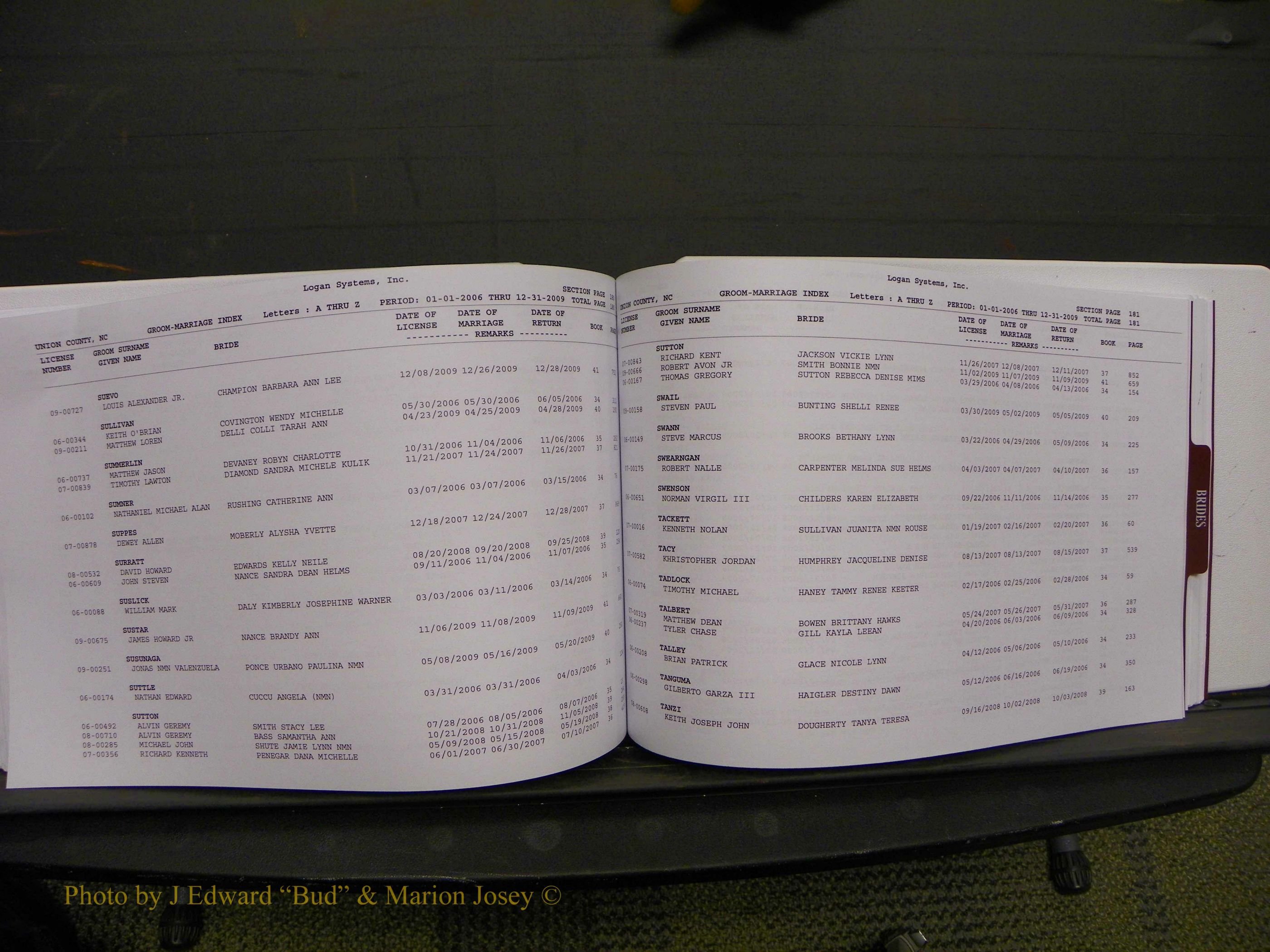 Union Co, NC Marriages Male & Female Index, 2006-2010 (218).JPG