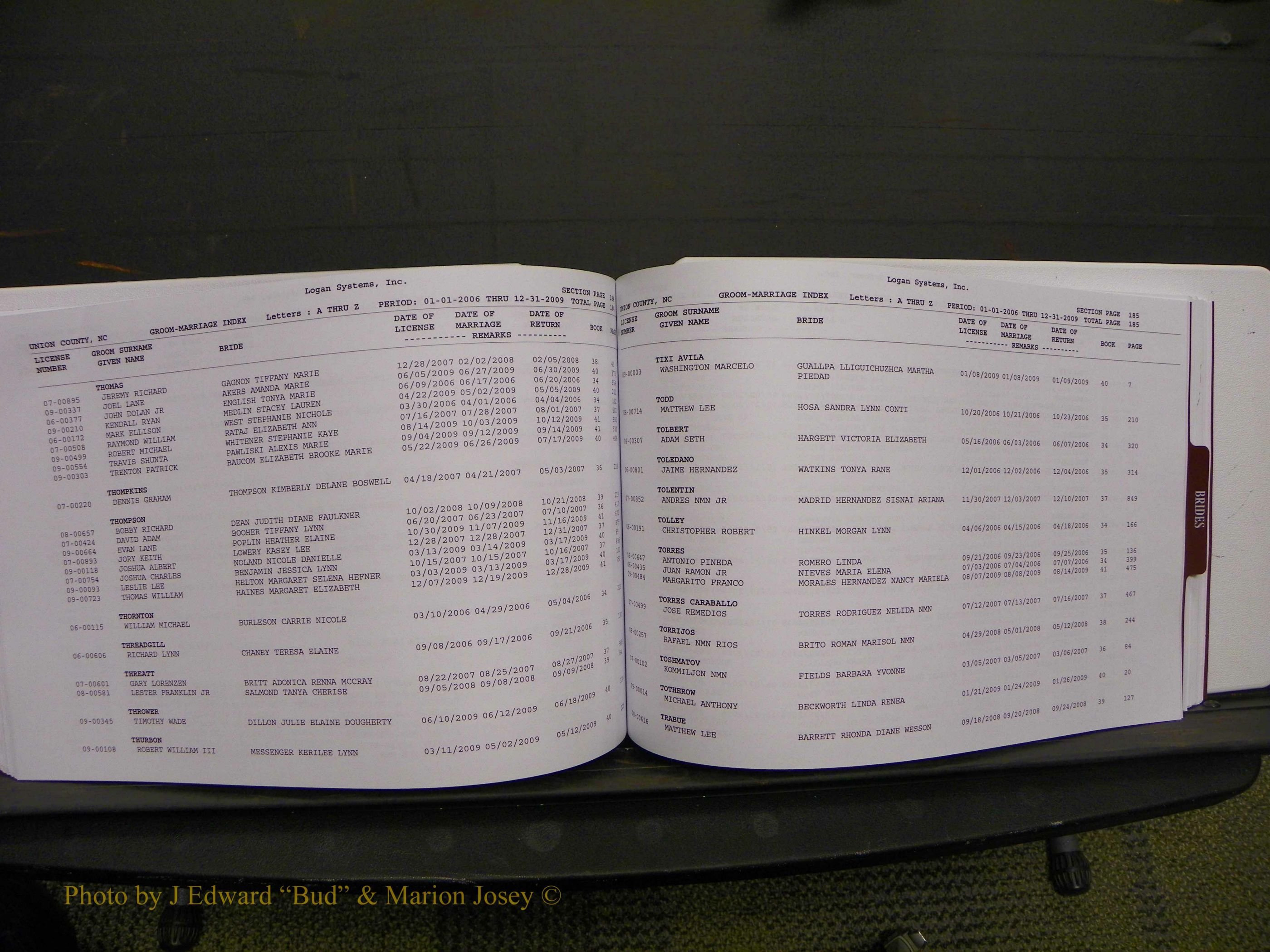 Union Co, NC Marriages Male & Female Index, 2006-2010 (220).JPG