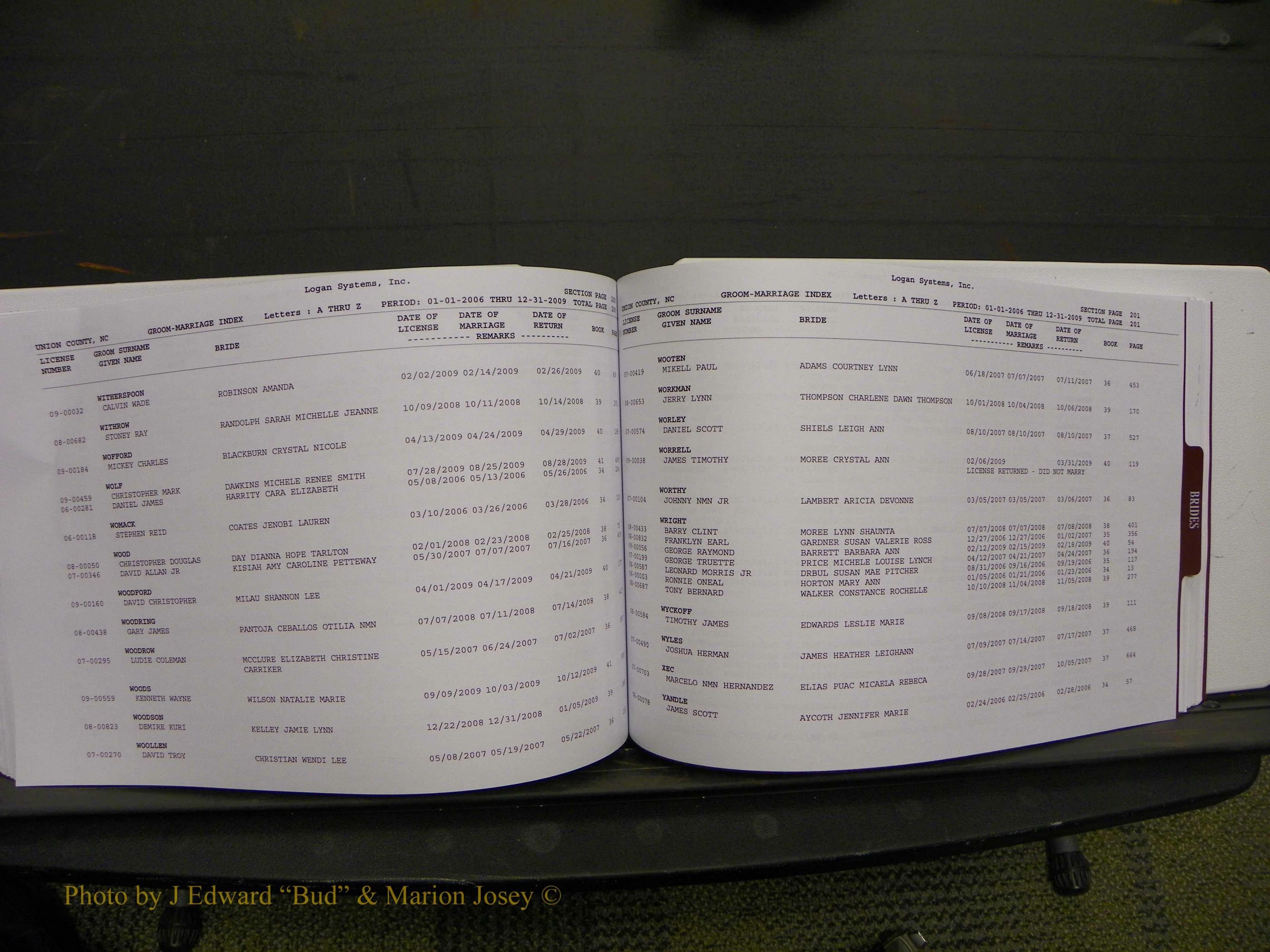 Union Co, NC Marriages Male & Female Index, 2006-2010 (228).JPG