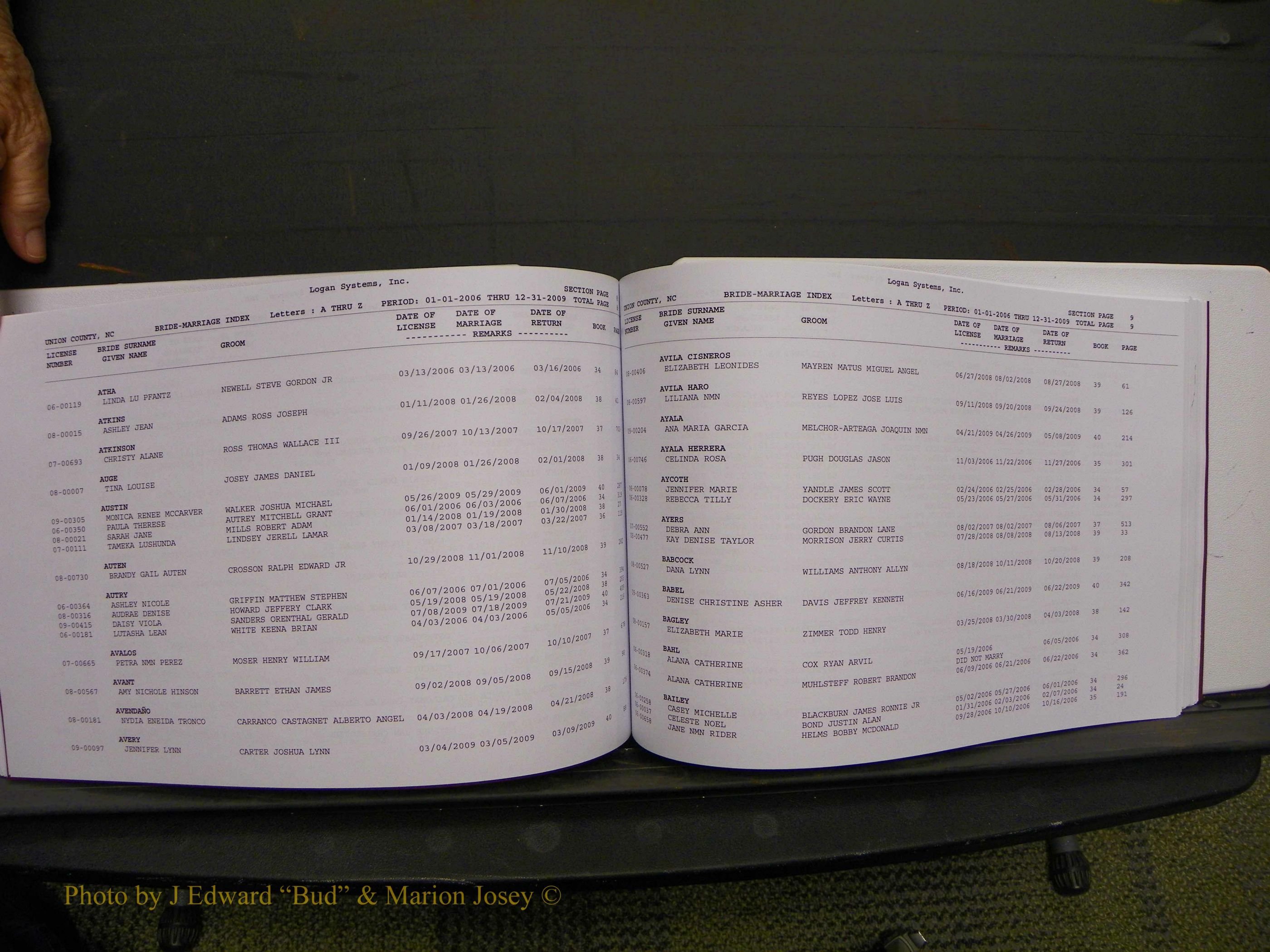Union Co, NC Marriages Male & Female Index, 2006-2010 (235).JPG