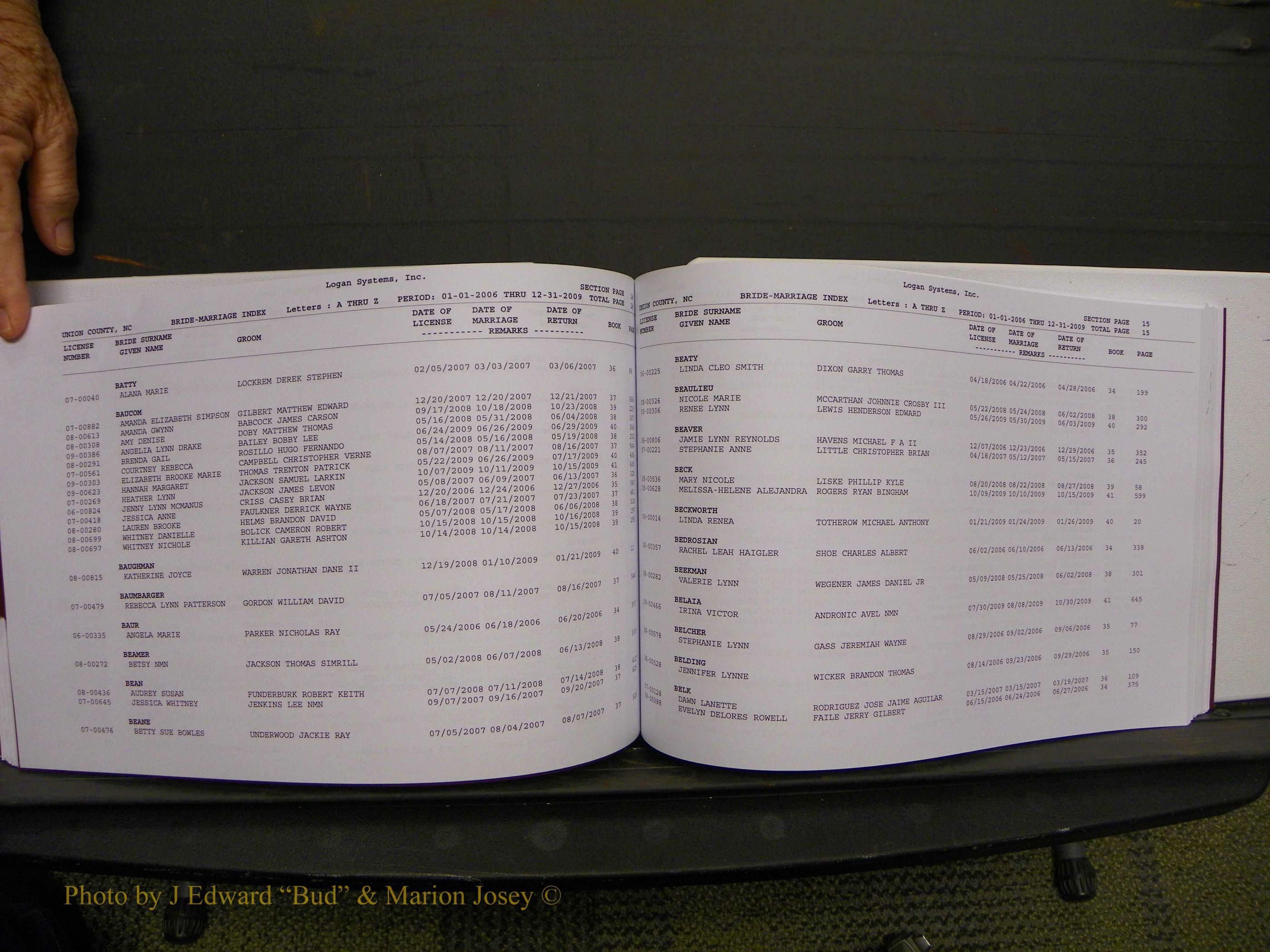 Union Co, NC Marriages Male & Female Index, 2006-2010 (238).JPG