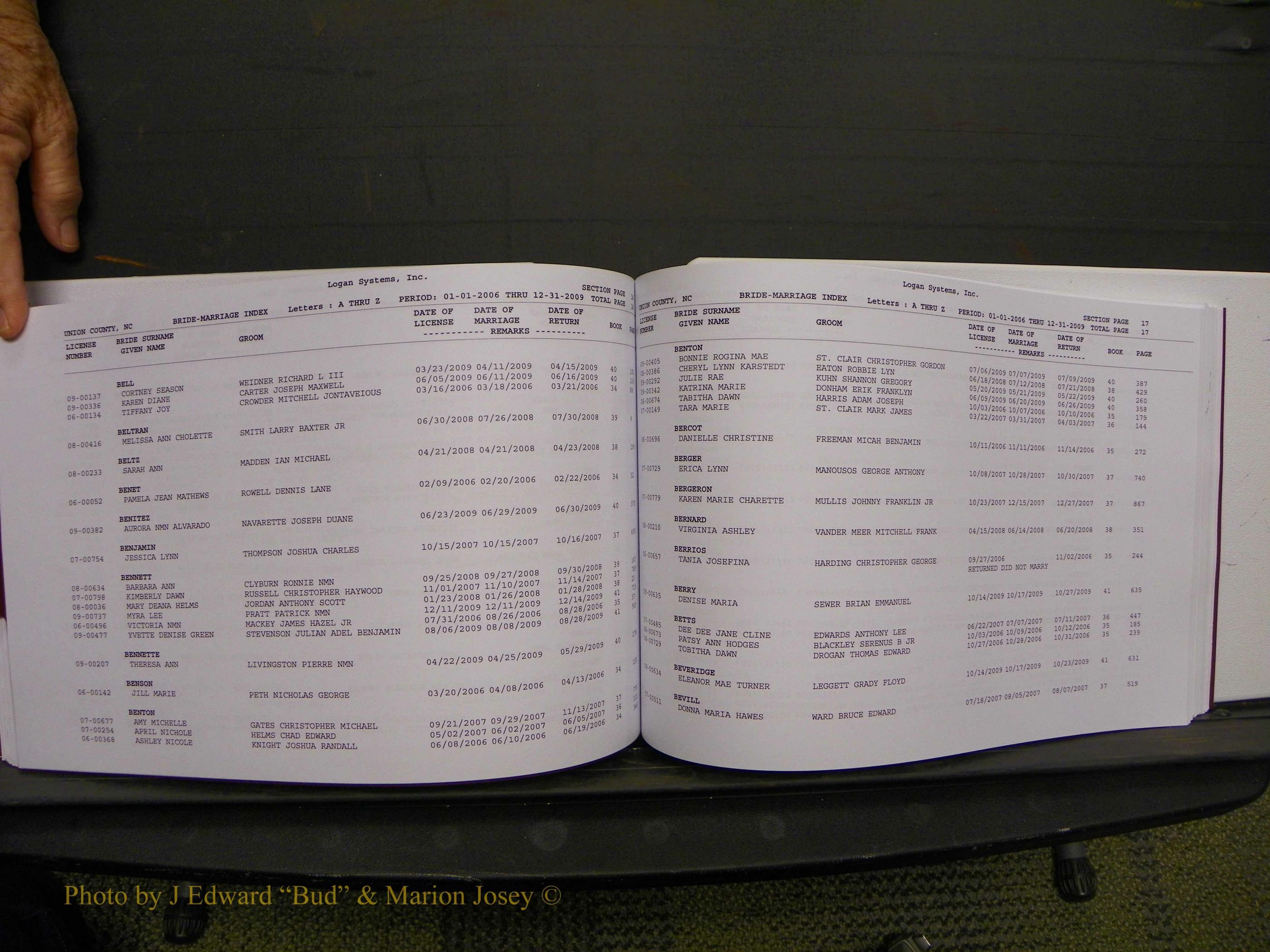 Union Co, NC Marriages Male & Female Index, 2006-2010 (239).JPG