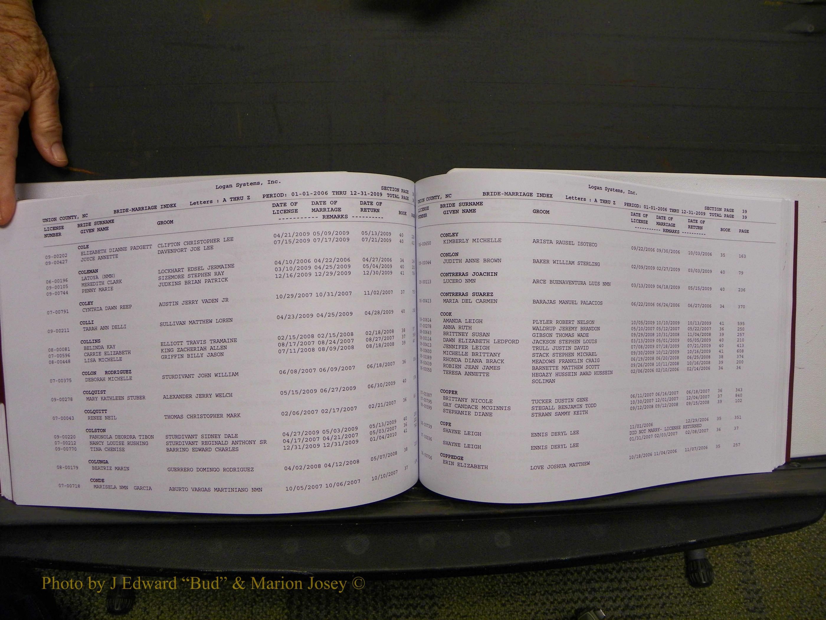 Union Co, NC Marriages Male & Female Index, 2006-2010 (250).JPG