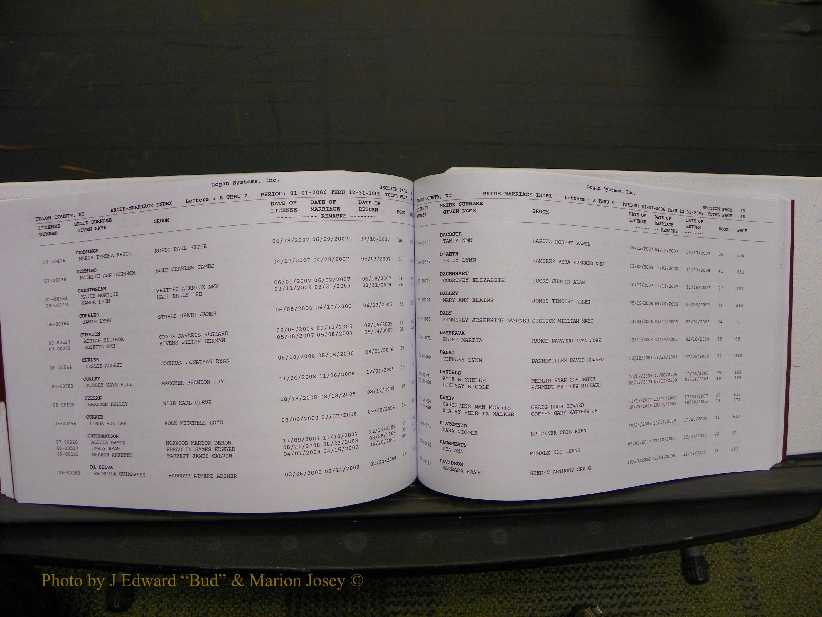 Union Co, NC Marriages Male & Female Index, 2006-2010 (253).JPG