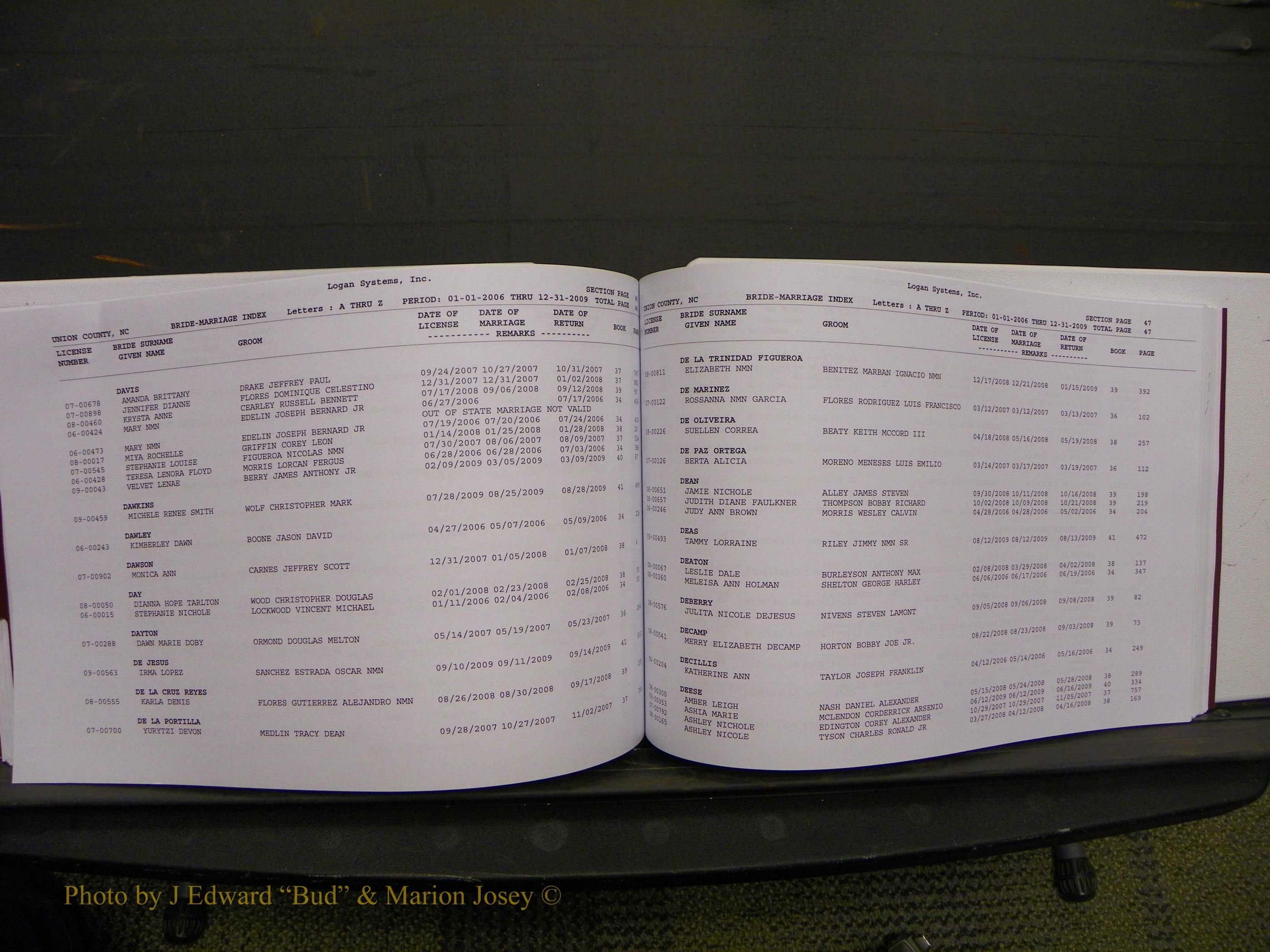 Union Co, NC Marriages Male & Female Index, 2006-2010 (254).JPG