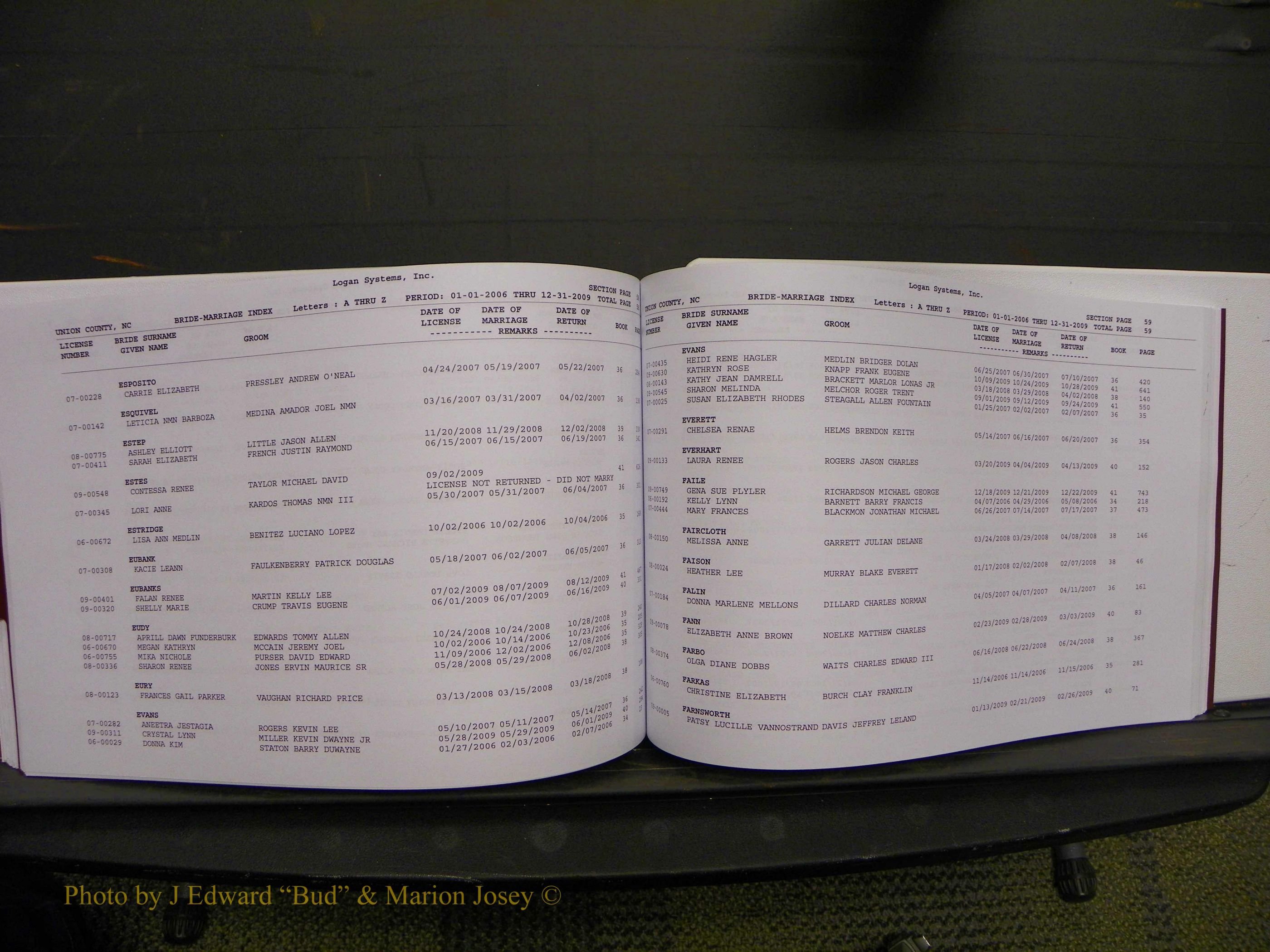 Union Co, NC Marriages Male & Female Index, 2006-2010 (260).JPG