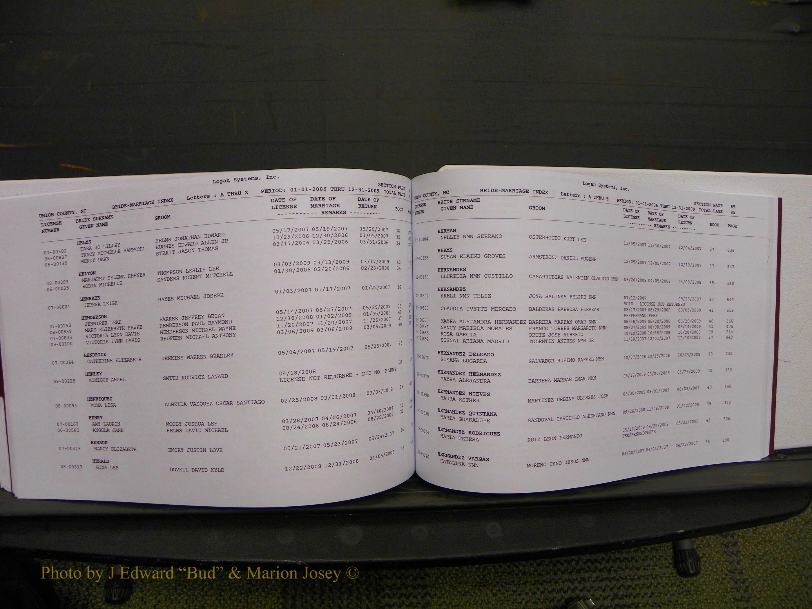 Union Co, NC Marriages Male & Female Index, 2006-2010 (273).JPG