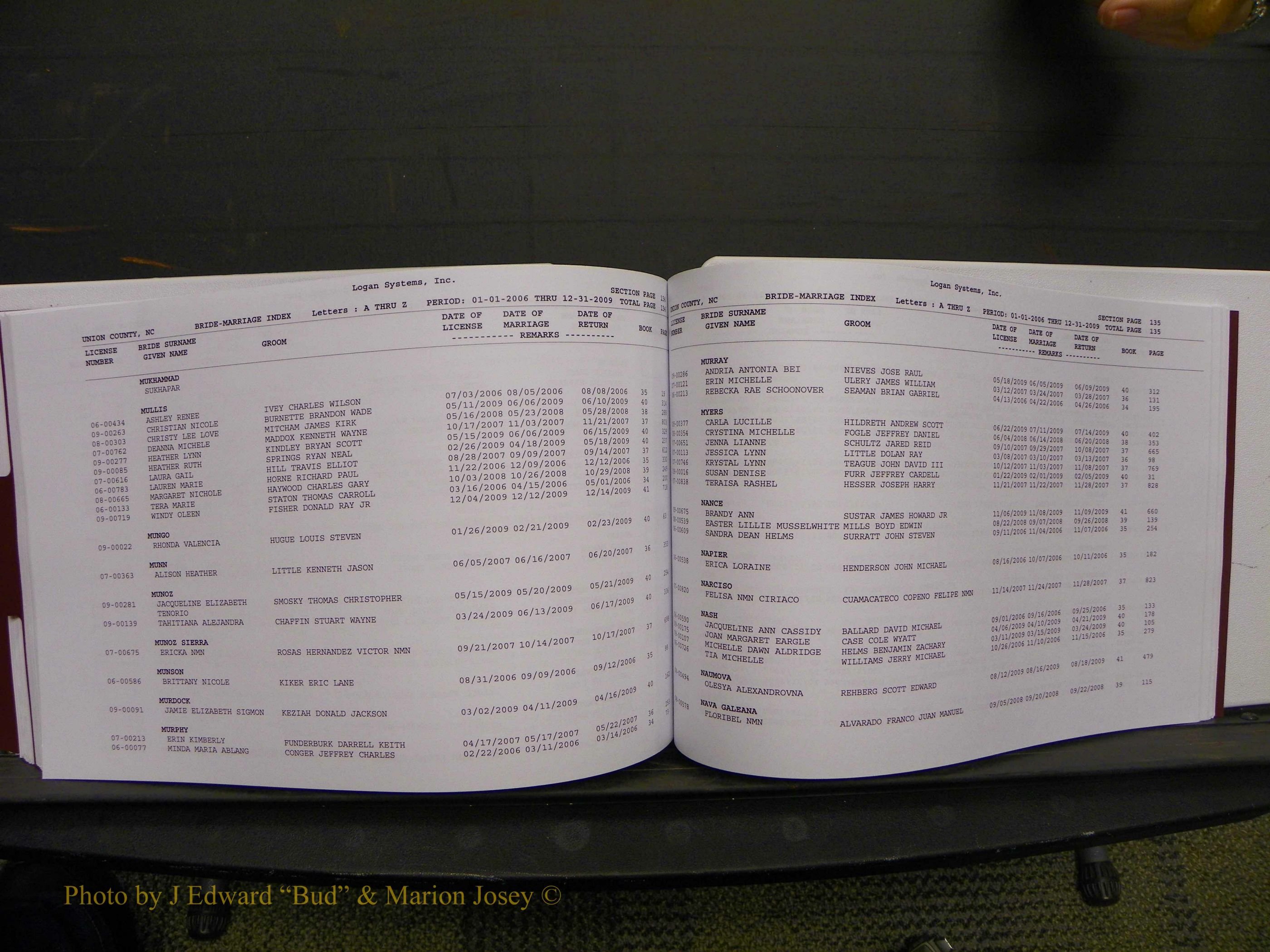 Union Co, NC Marriages Male & Female Index, 2006-2010 (298).JPG